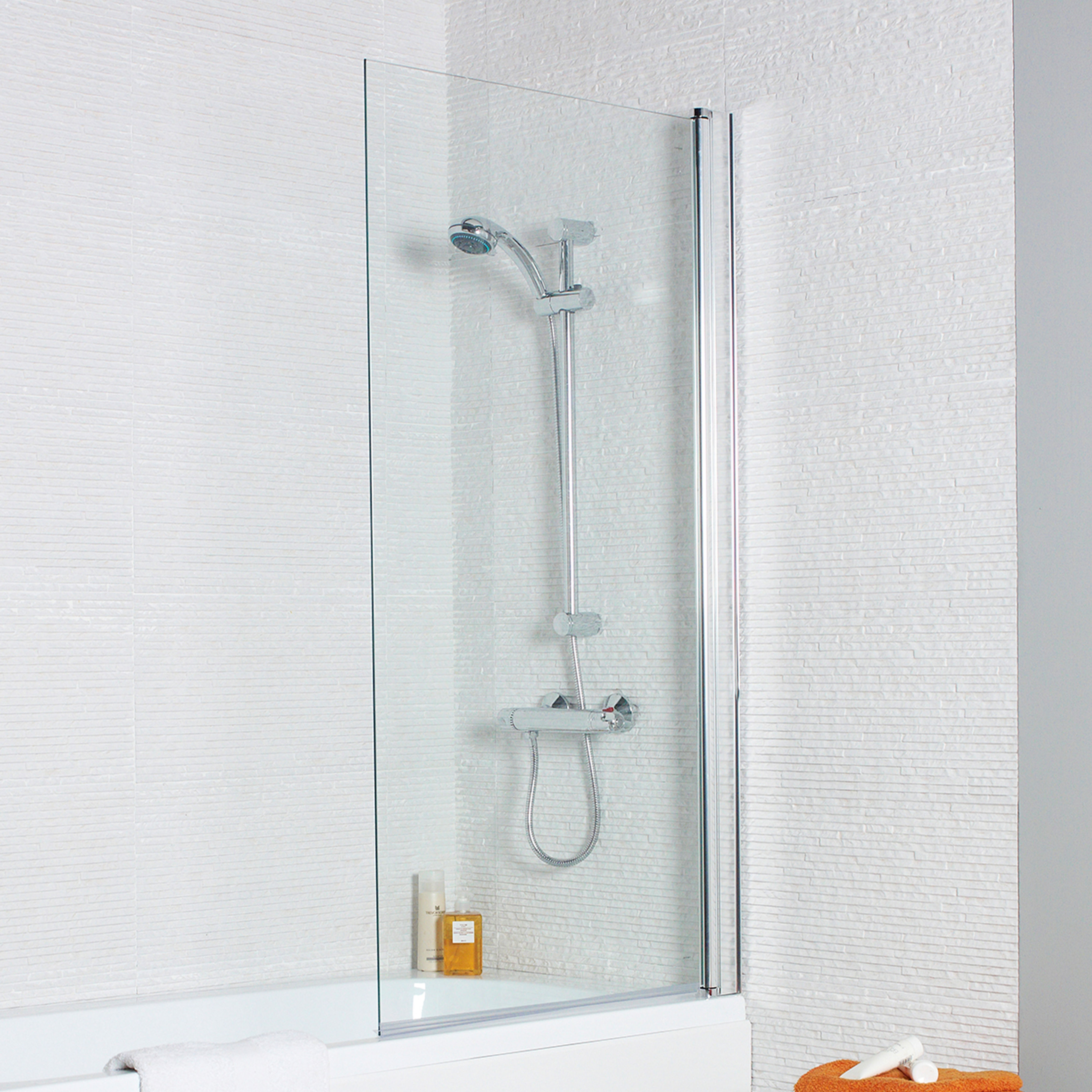 Kartell K-Vit Koncept Straight Square Edge Bath Shower Screen with Extension Panel 780mm x 1400mm