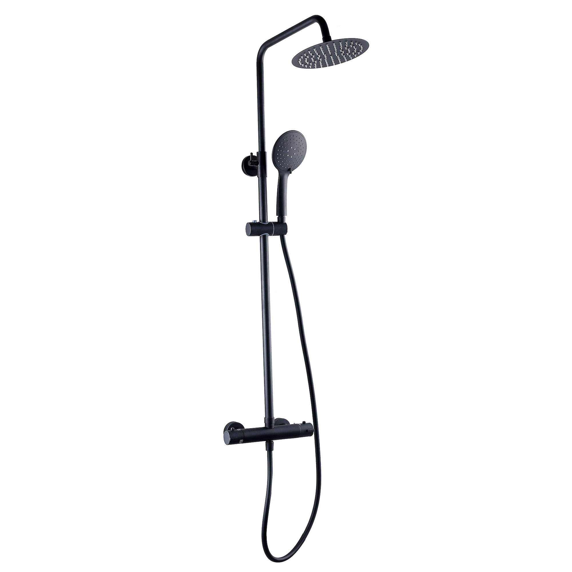 K-Vit Nero Round Thermostatic Bar Shower with Overhead Drencher and Sliding Handset - SHO052NR