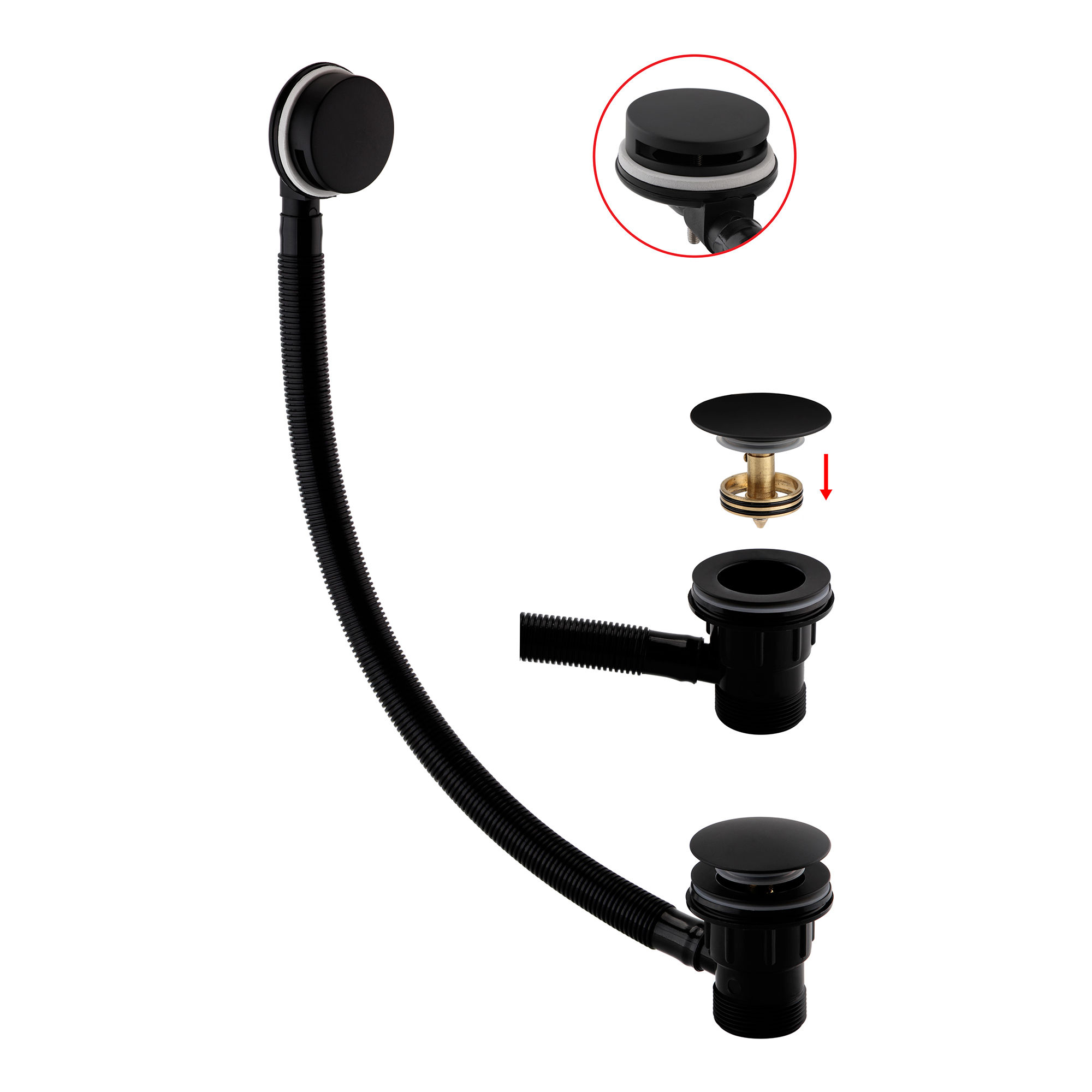 K-Vit Easyclean Sprung Plug Bath Waste Matt Black - WAS019