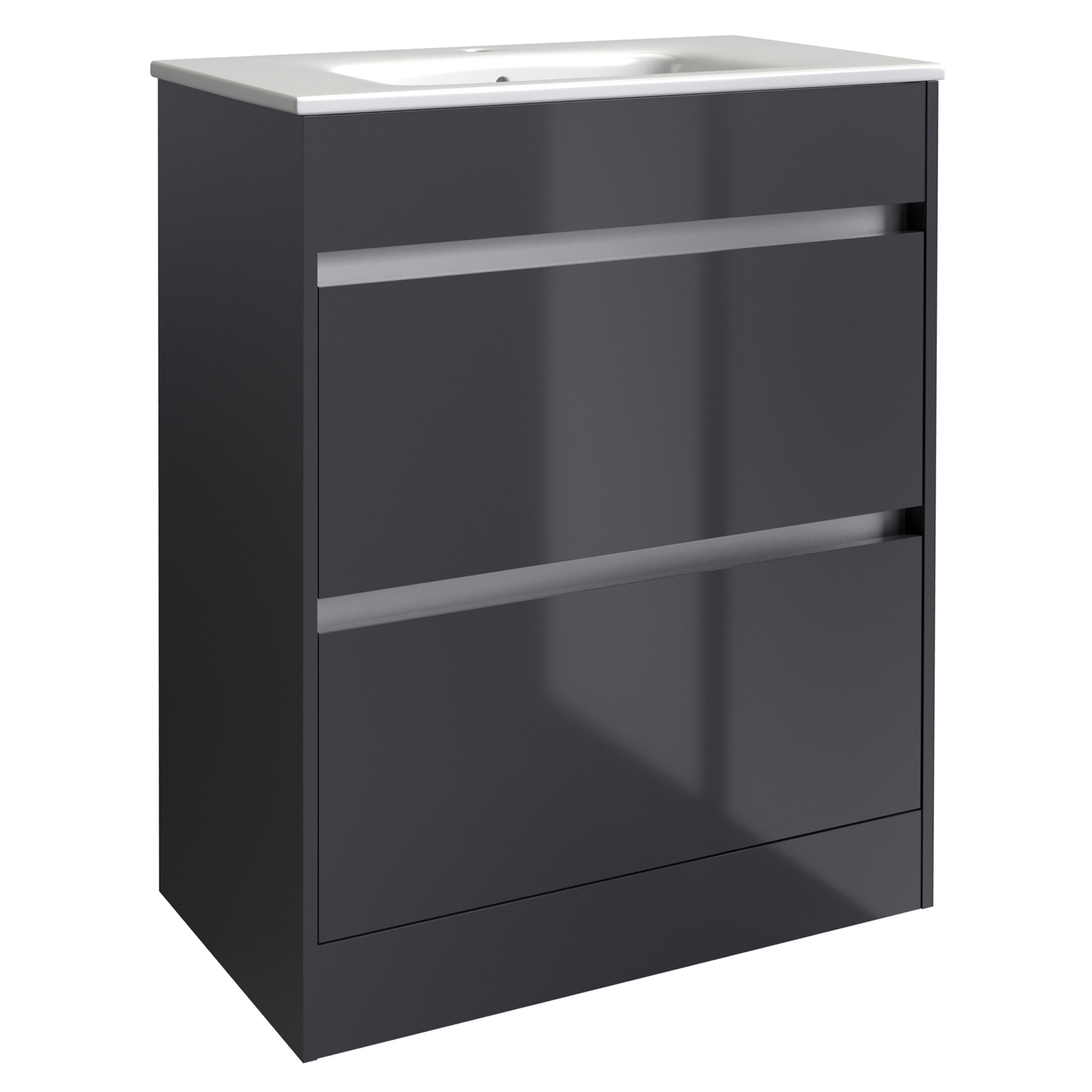Kartell K-Vit City Floor Standing 2 Drawer Bathroom Vanity Unit Storm Grey 600mm - FUR710CI