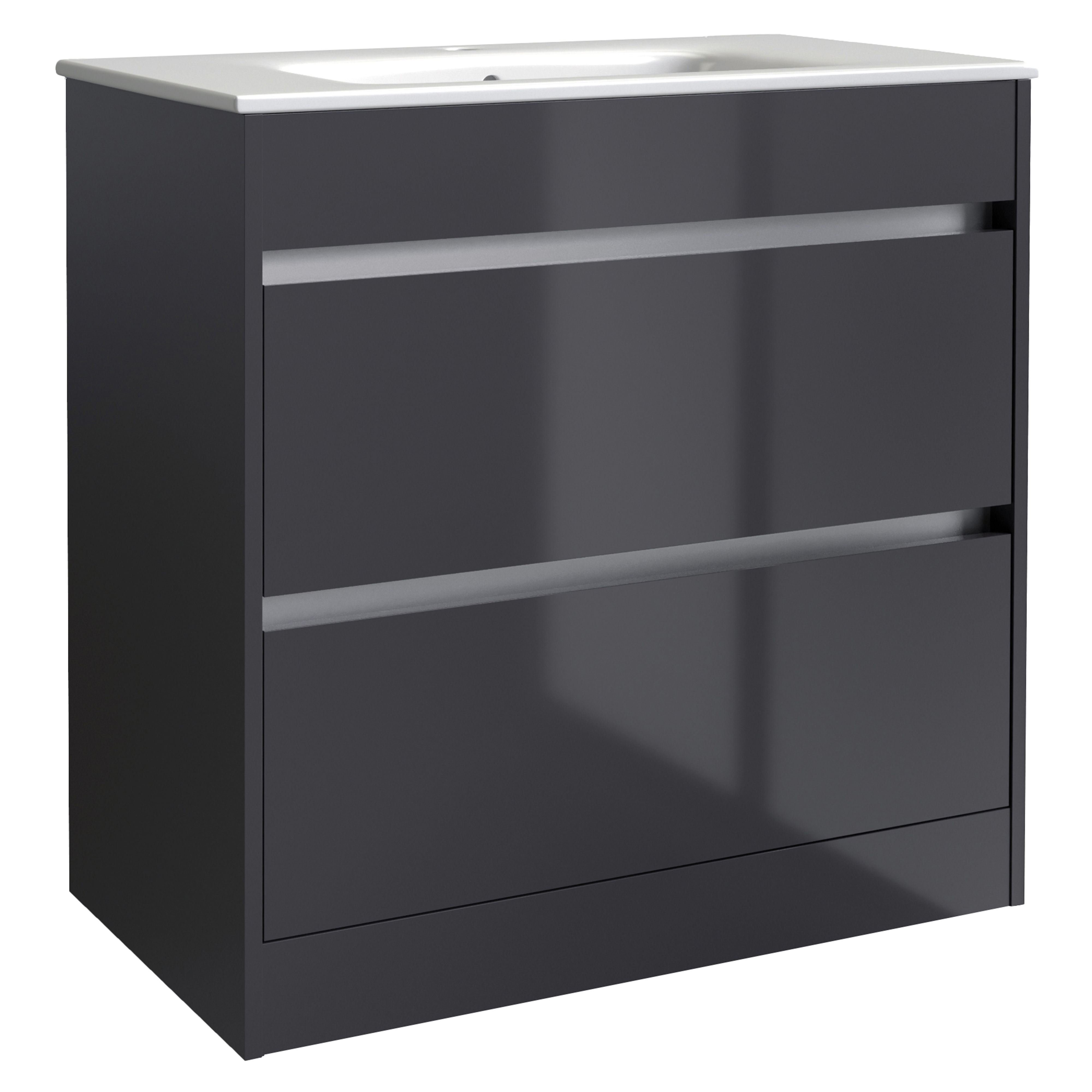 Kartell K-Vit City Floor Standing 2 Drawer Bathroom Vanity Unit Storm Grey 800mm - FUR715CI