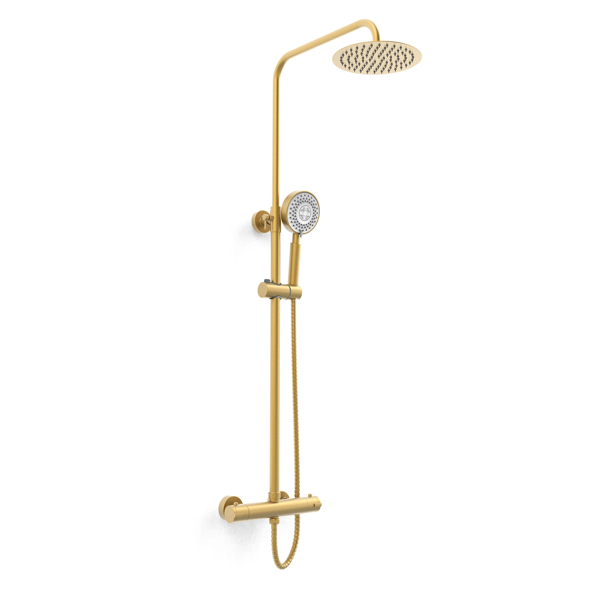 K-Vit Ottone Round Thermostatic Exposed Bar Shower with Overhead Drencher and Sliding Handset Brushed Brass - SHO140OT