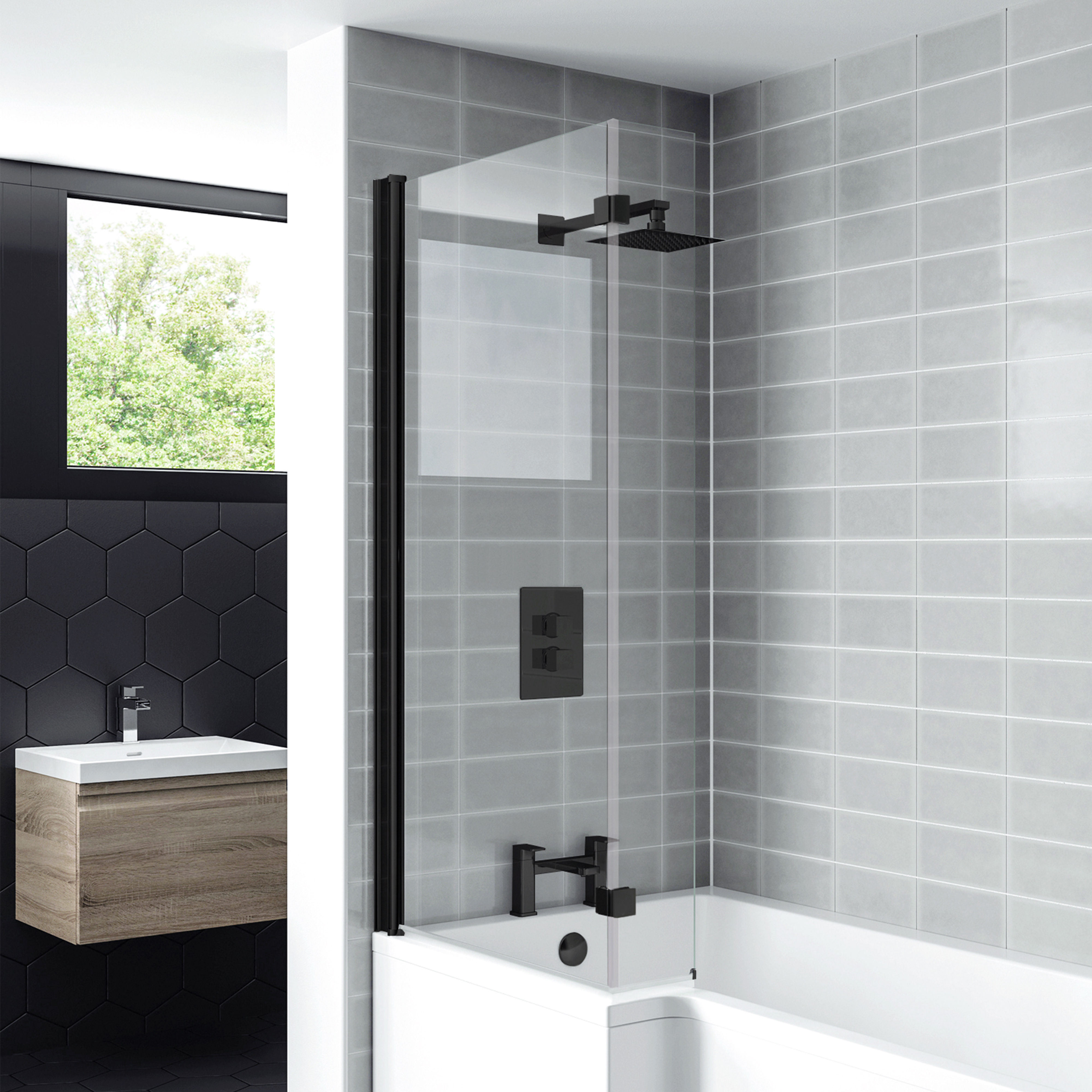 Kartell K-Vit Nero L-Shaped Bath Shower Screen 820mm x 1400mm