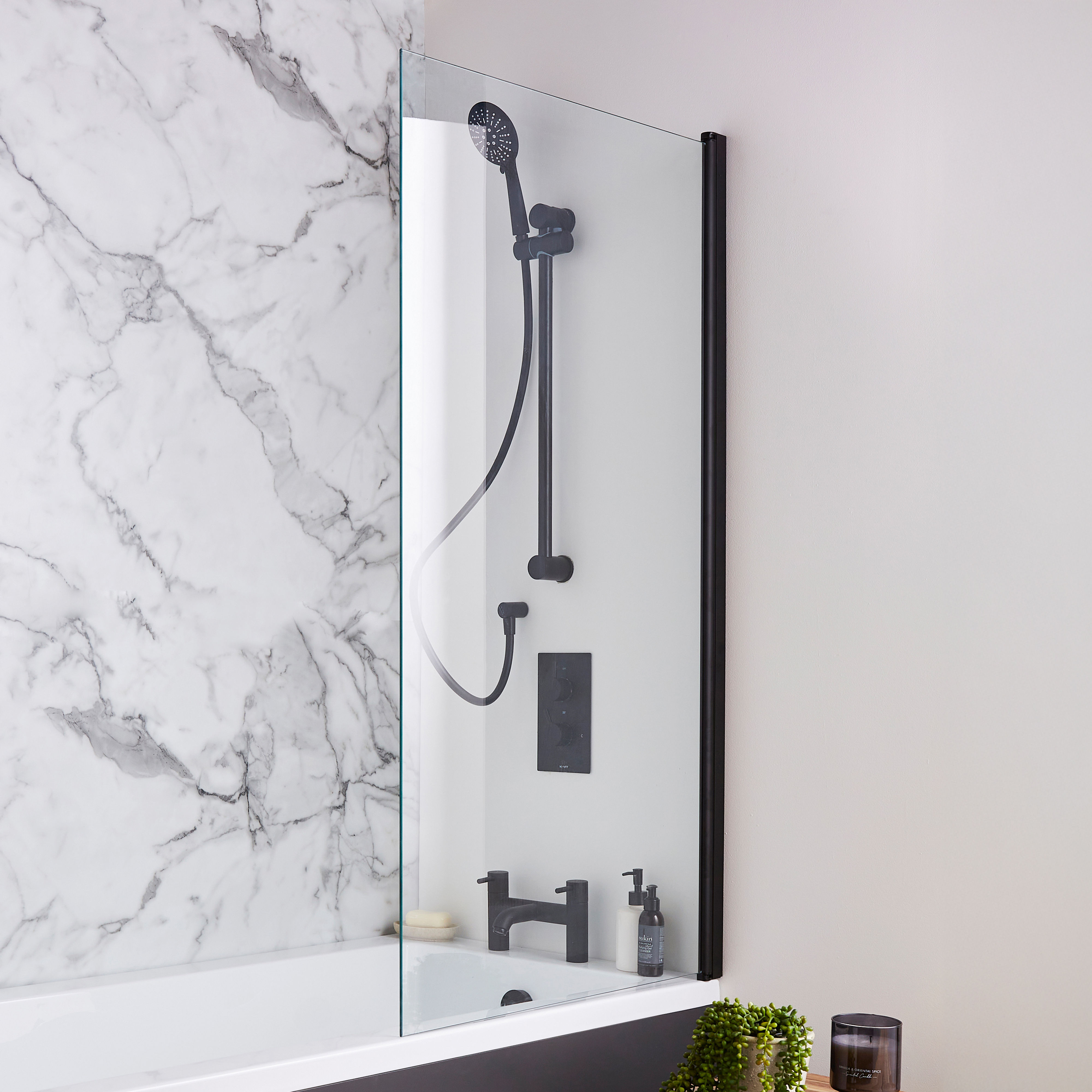 Kartell K-Vit Nero Straight Square Edge Bath Shower Screen 780mm x 1400mm