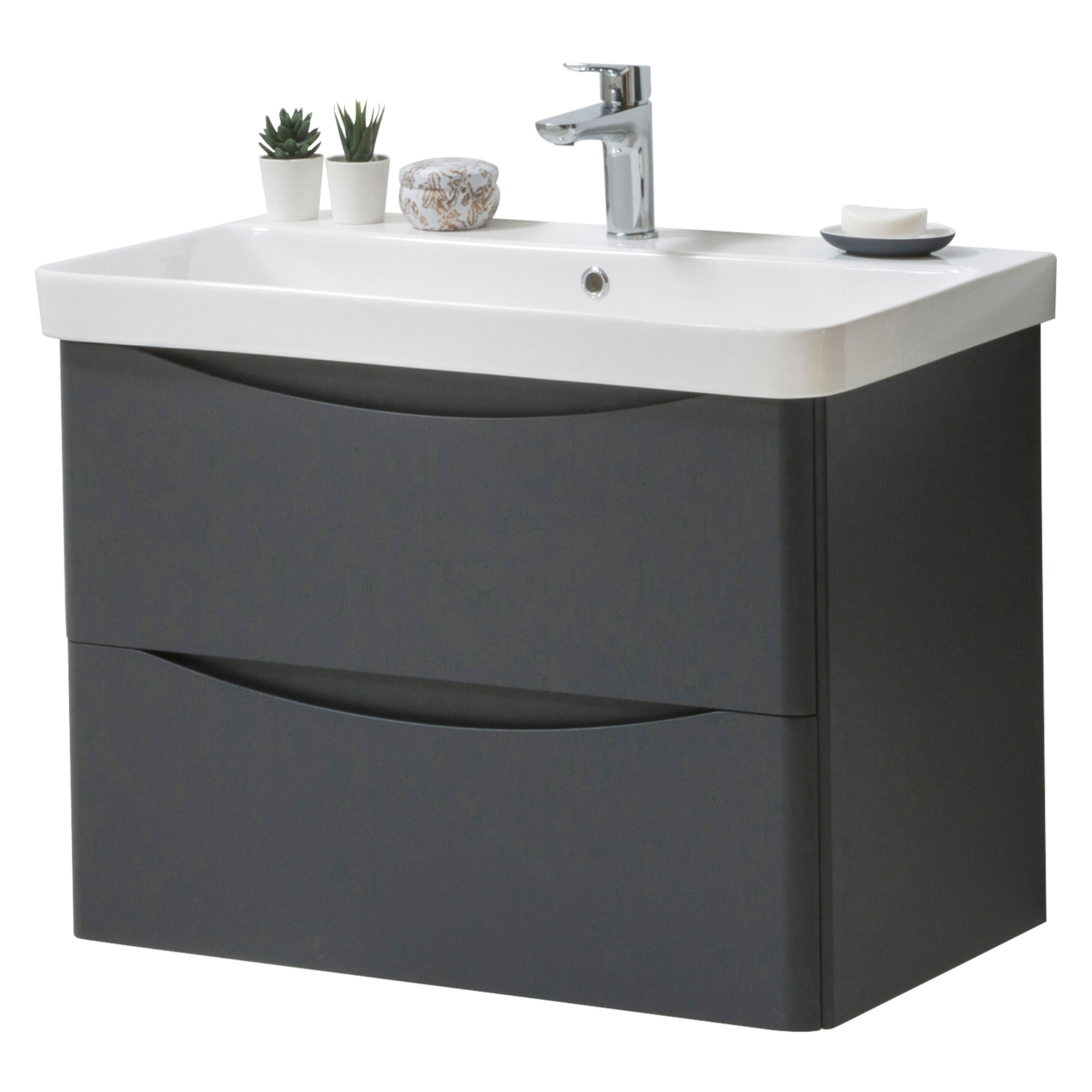 Kartell K-Vit Arc Wall Mounted 2 Drawer Bathroom Vanity Unit Graphite 800mm - ARC800WM-G