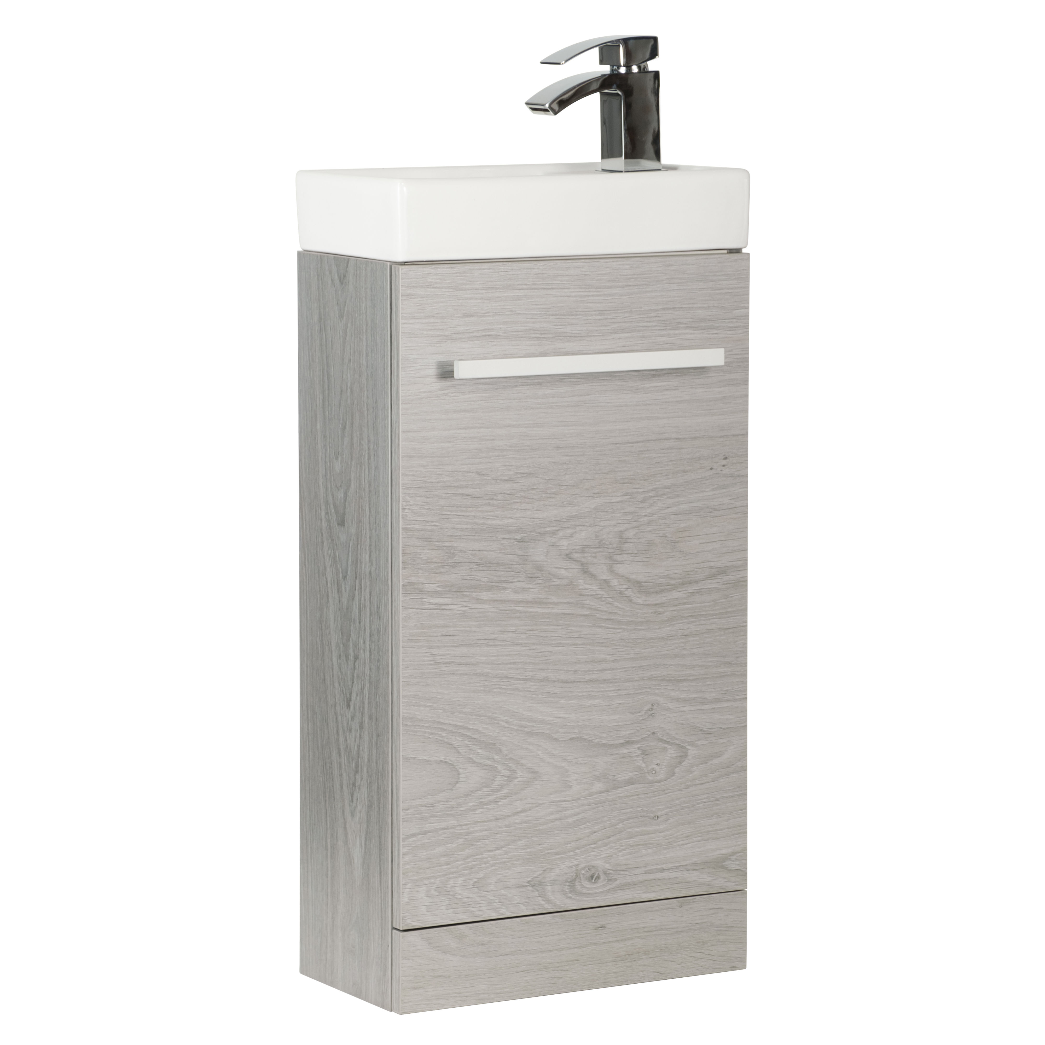 Kartell K-Vit Purity Floor Standing 1 Door Cloakroom Vanity Unit Silver Oak 410mm - PSO410CLK
