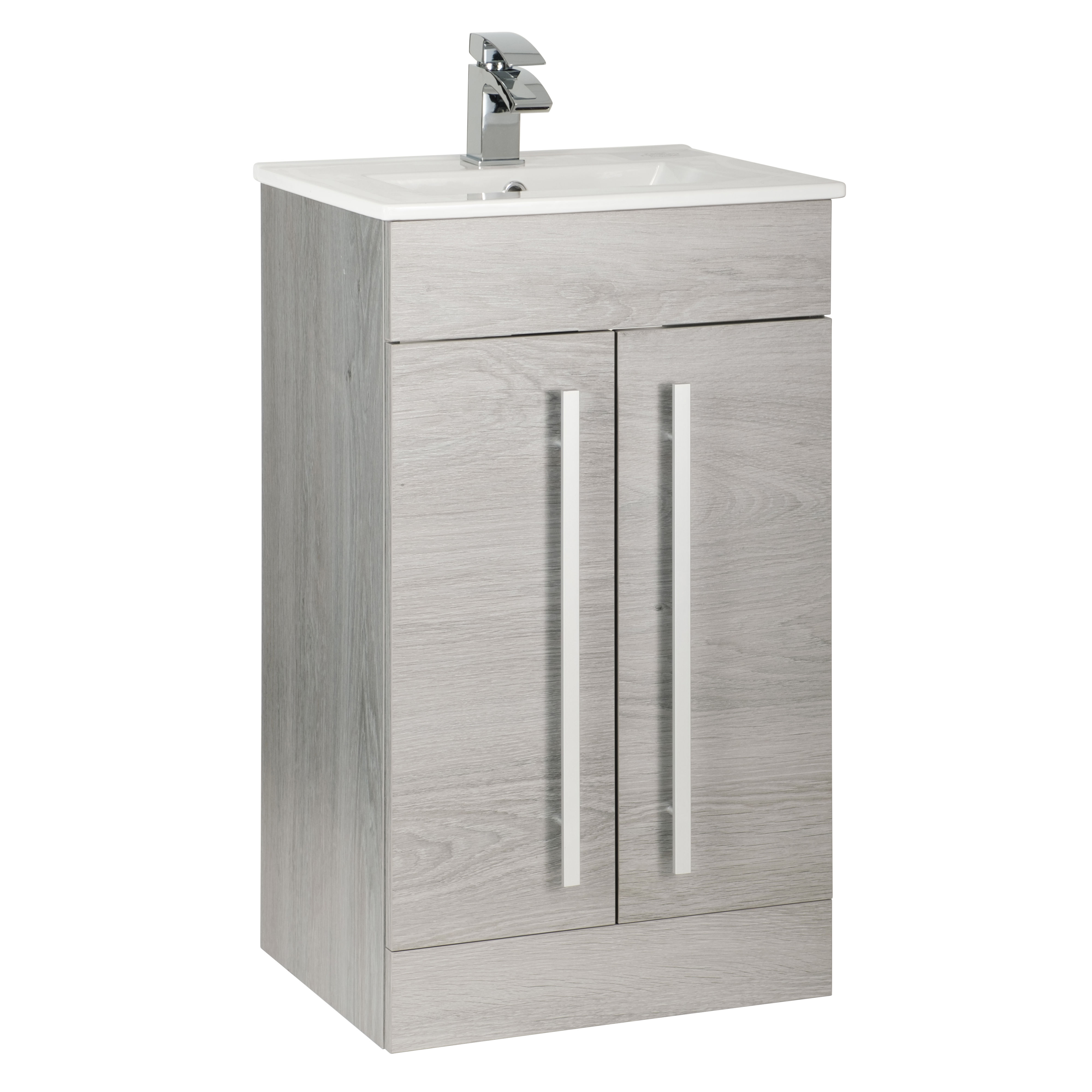 Kartell K-Vit Purity Floor Standing 2 Door Bathroom Vanity Unit Silver Oak 500mm - PSO500DO