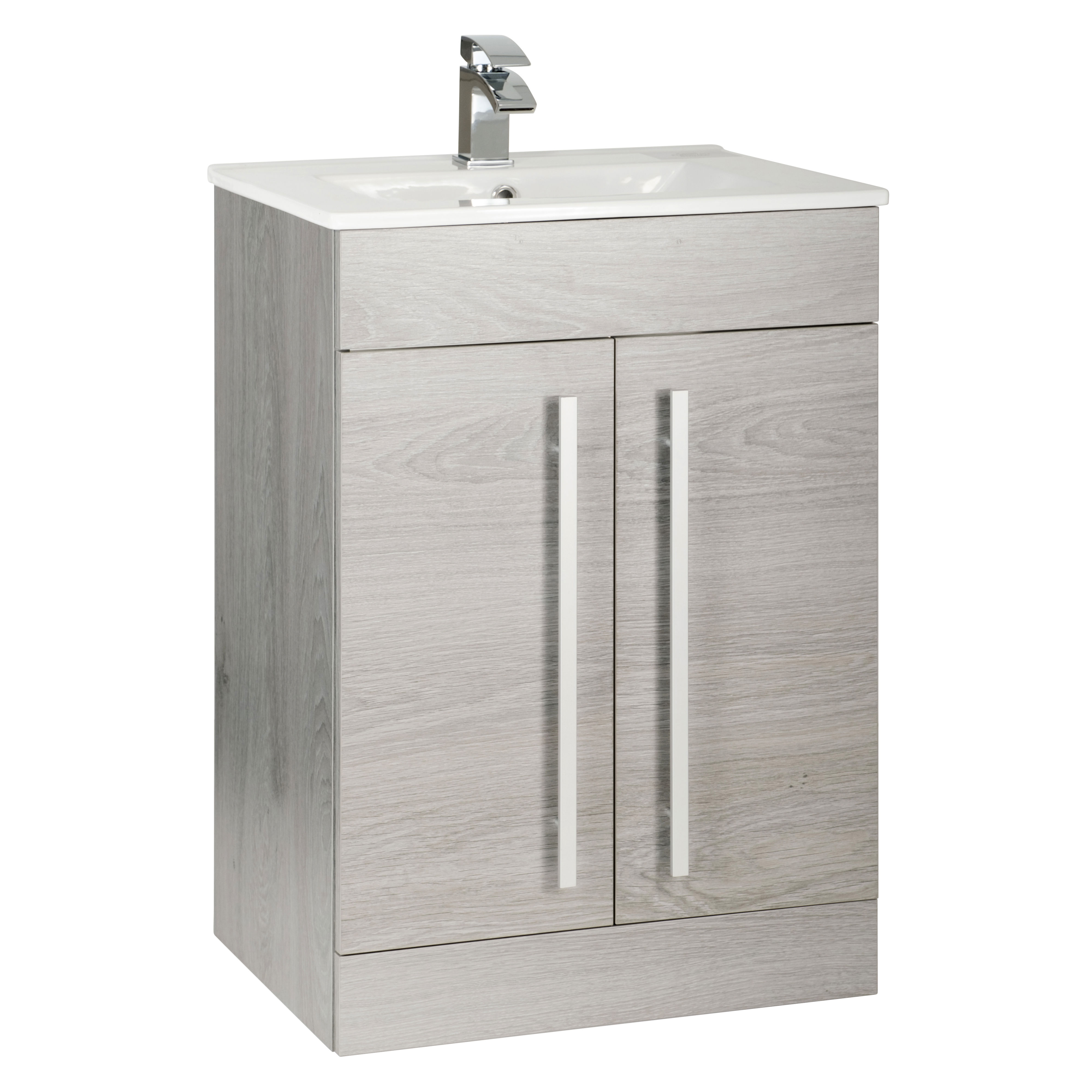 Kartell K-Vit Purity Floor Standing 2 Door Bathroom Vanity Unit Silver Oak 600mm - PSO600DO