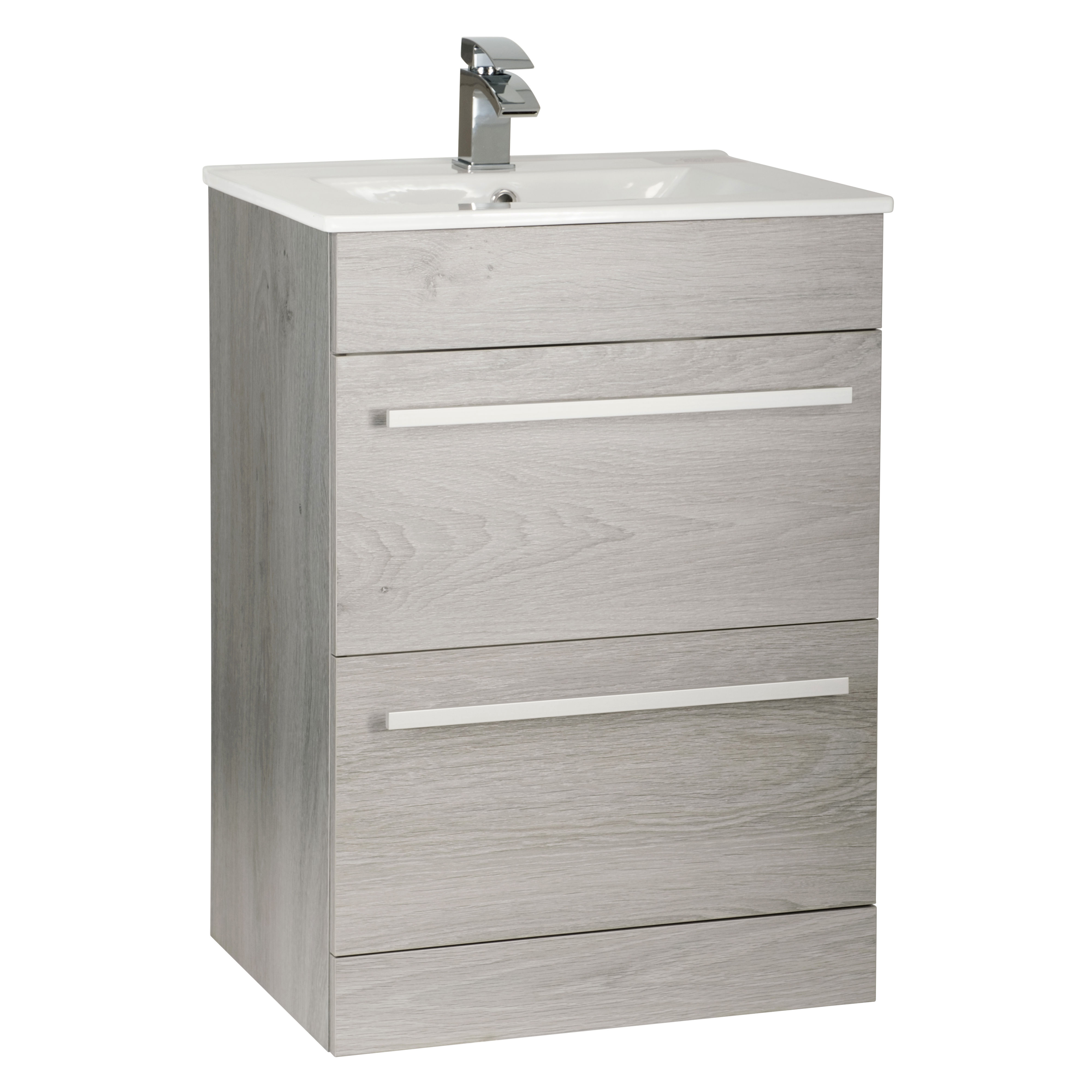 Kartell K-Vit Purity Floor Standing 2 Drawer Bathroom Vanity Unit Silver Oak 600mm - PSO600DR