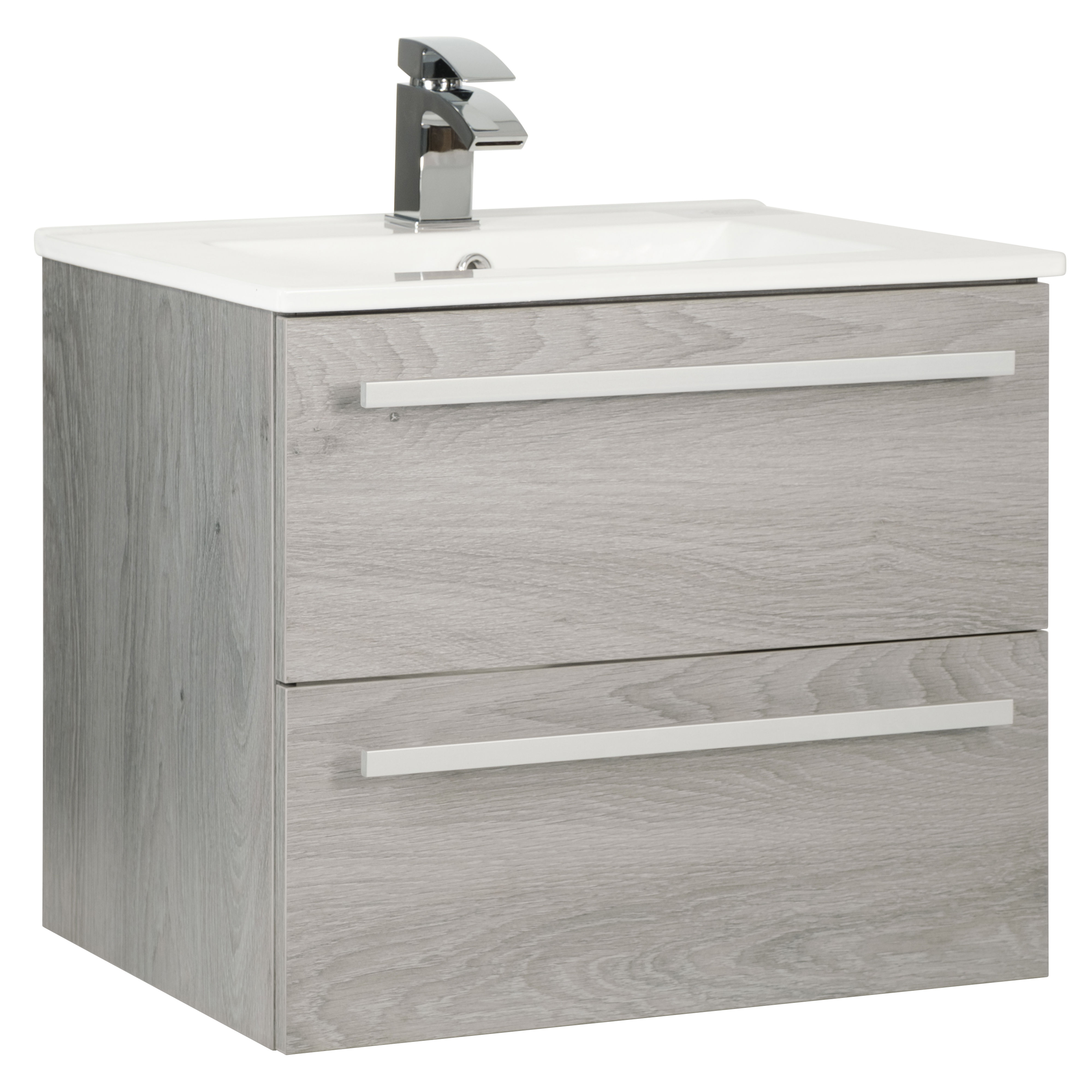 Kartell K-Vit Purity Wall Mounted 2 Drawer Bathroom Vanity Unit Silver Oak 600mm - PSO600WM