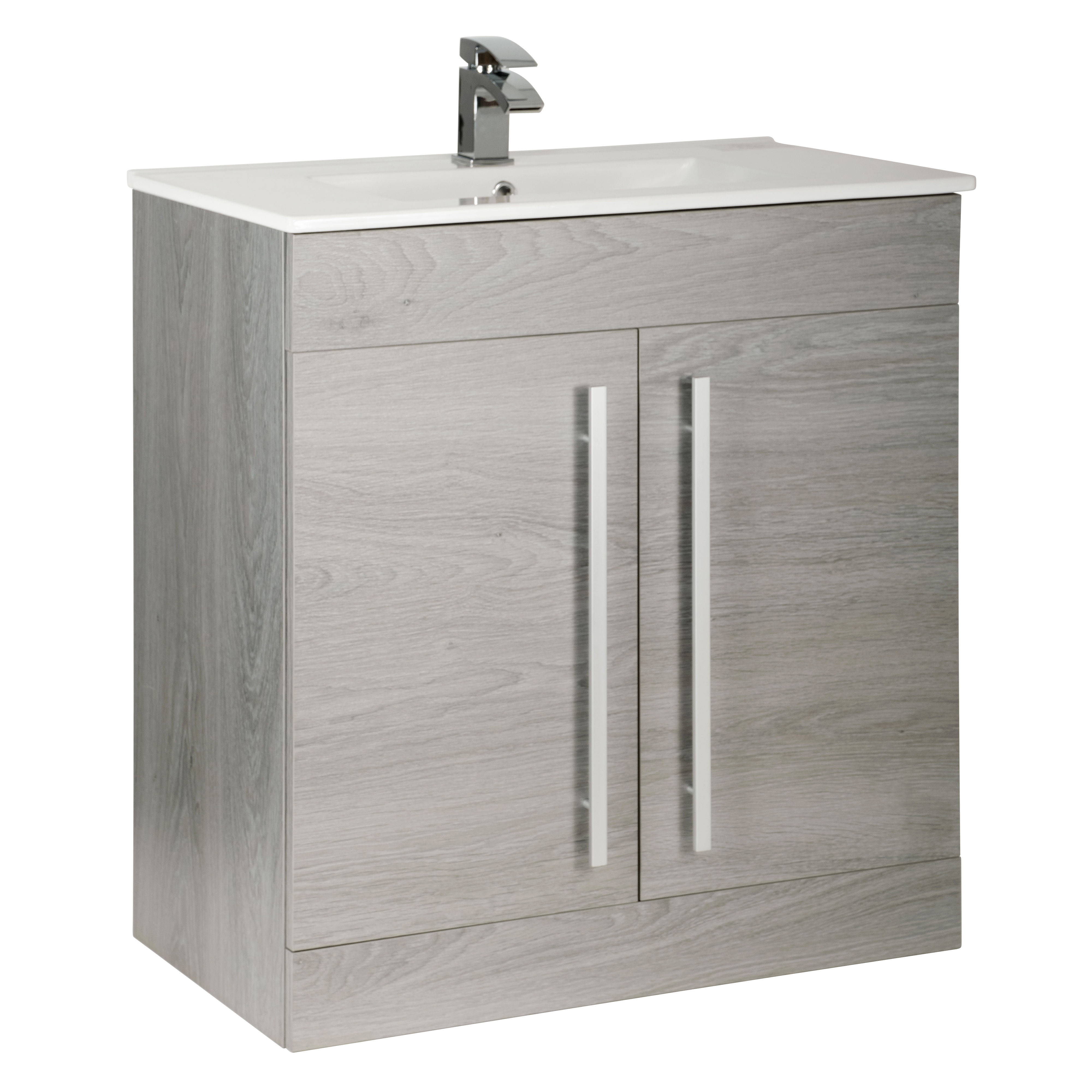 Kartell K-Vit Purity Floor Standing 2 Door Bathroom Vanity Unit Silver Oak 800mm - PSO800DO