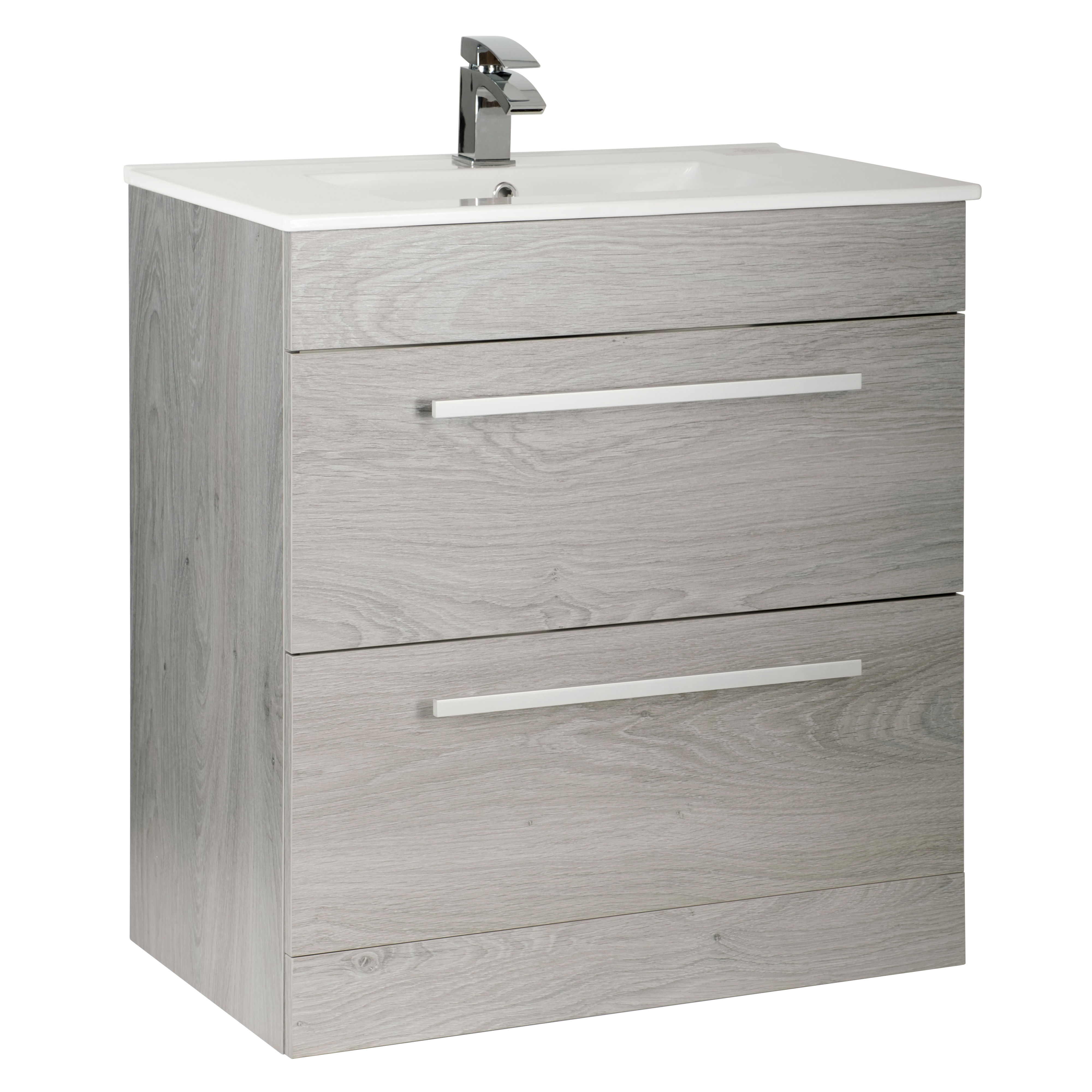 Kartell K-Vit Purity Floor Standing 2 Drawer Bathroom Vanity Unit Silver Oak 800mm - PSO800DR