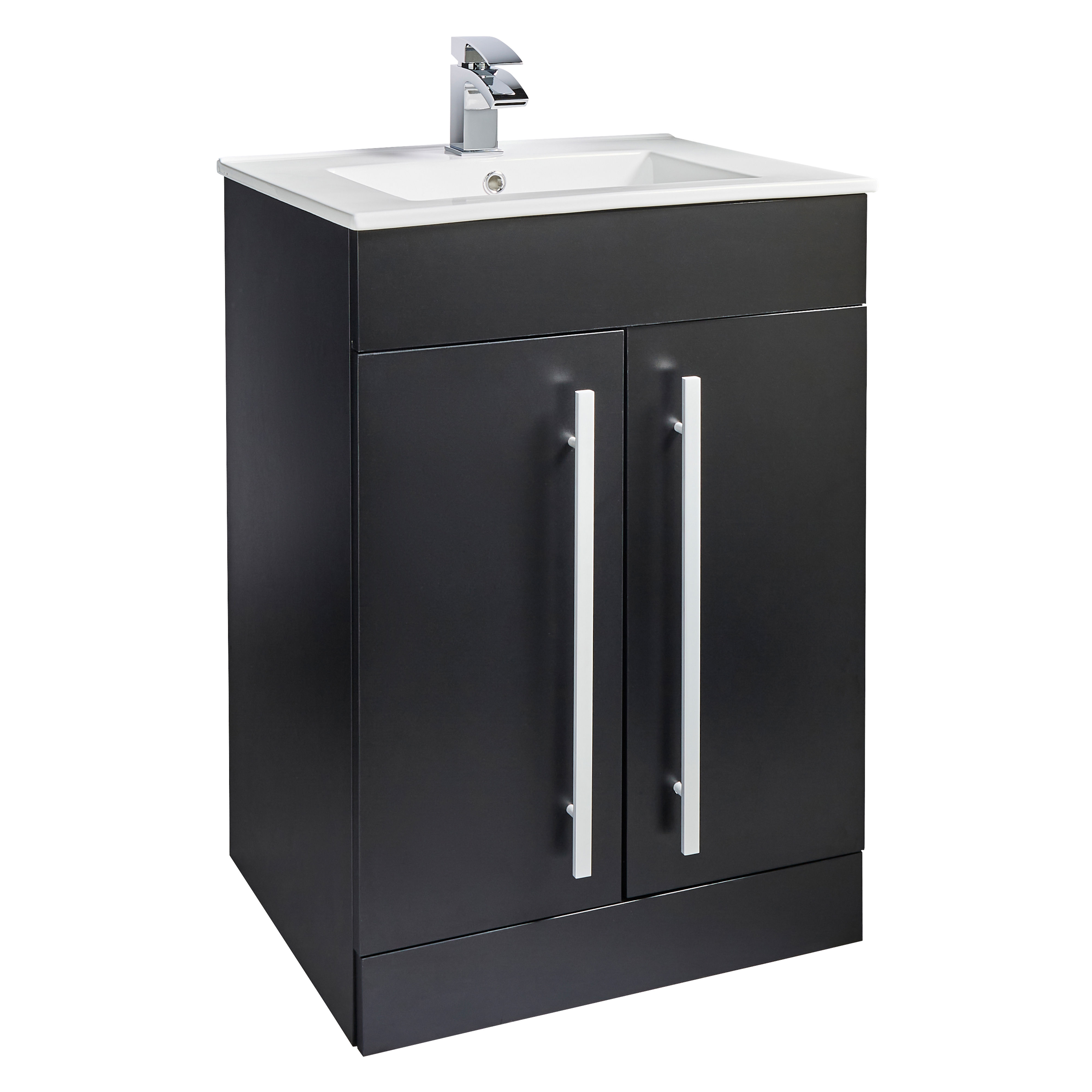 Kartell K-Vit Purity Floor Standing 2 Door Bathroom Vanity Unit Black 600mm - PMB600DO