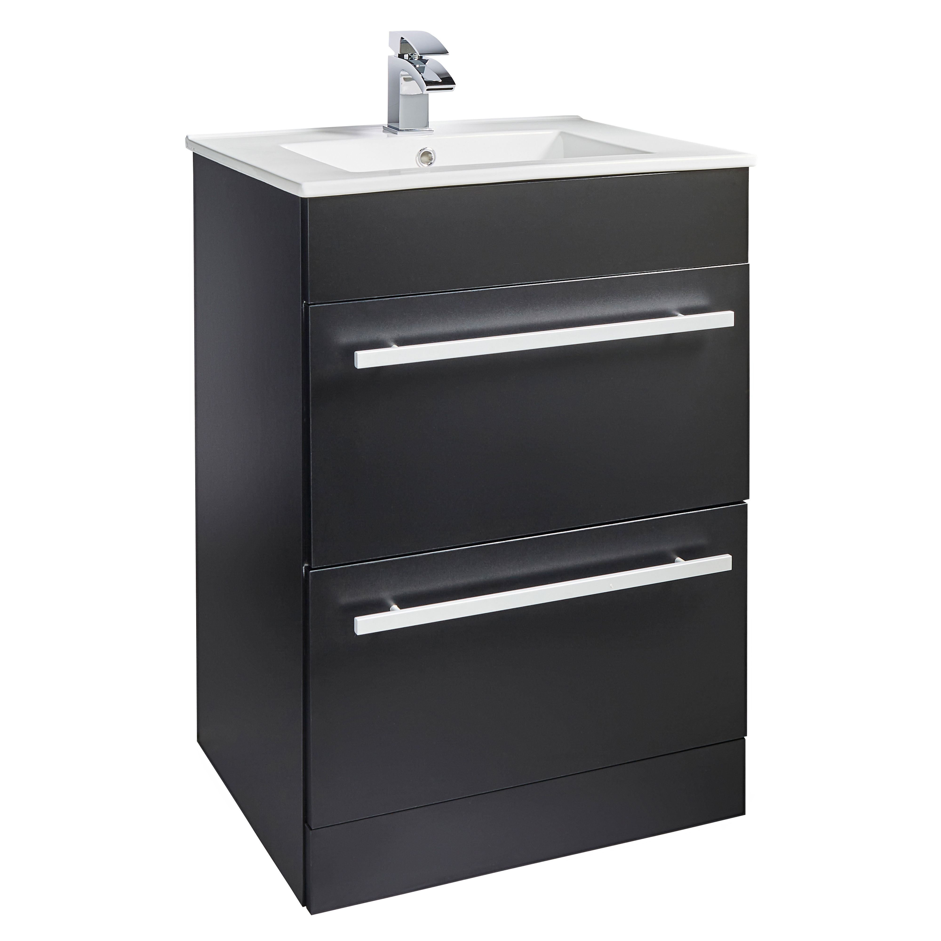 Kartell K-Vit Purity Floor Standing 2 Drawer Bathroom Vanity Unit Black 600mm - PMB600DR