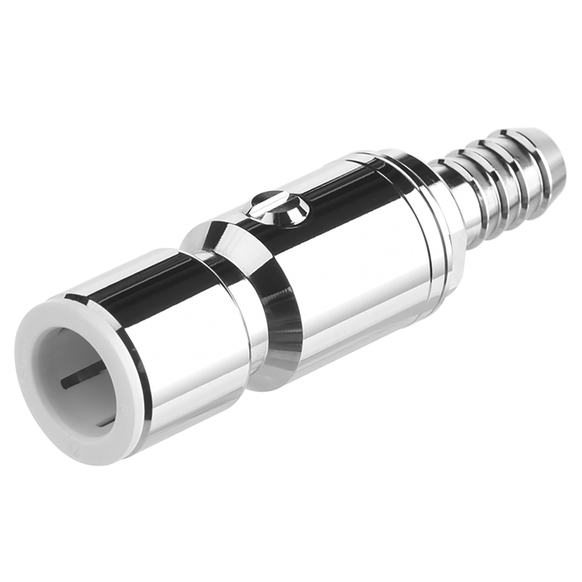 Twistloc Brass Push-Fit Valved Barb Connector Chrome