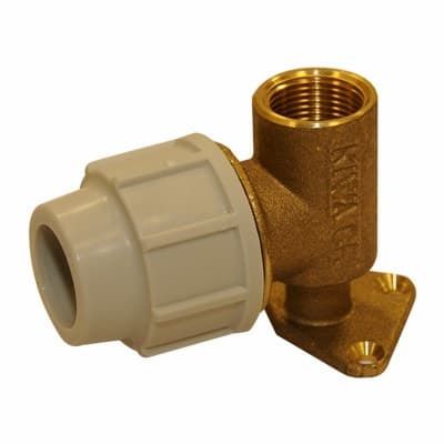 Plasson Brass Backplate Elbow 25mm x 3/4" - 9055D20
