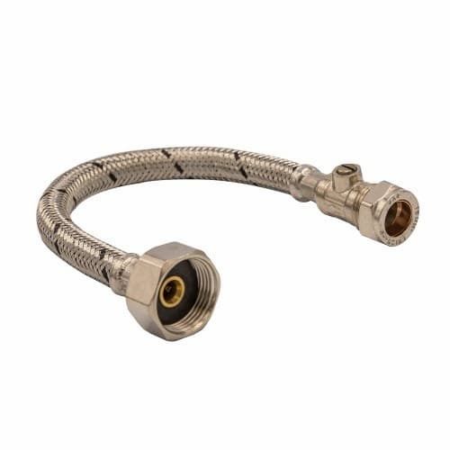 Flexible Tap Connector c/w Isolation Valve 15mm x 3/4" x 300mm
