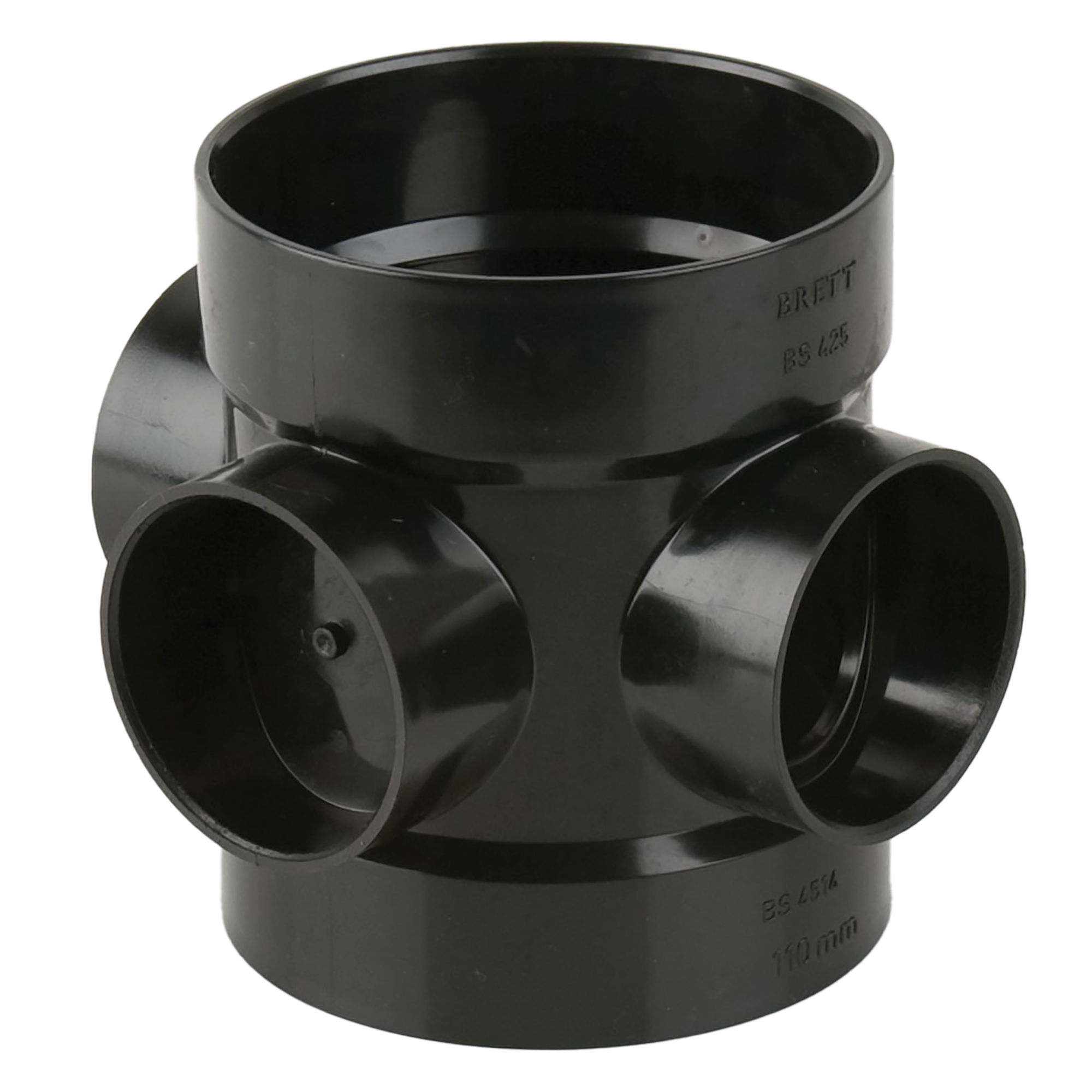 Brett Martin uPVC Push-Fit/Solvent Weld Double Socket Soil Short Triple Boss Pipe Black 110mm - BS425B