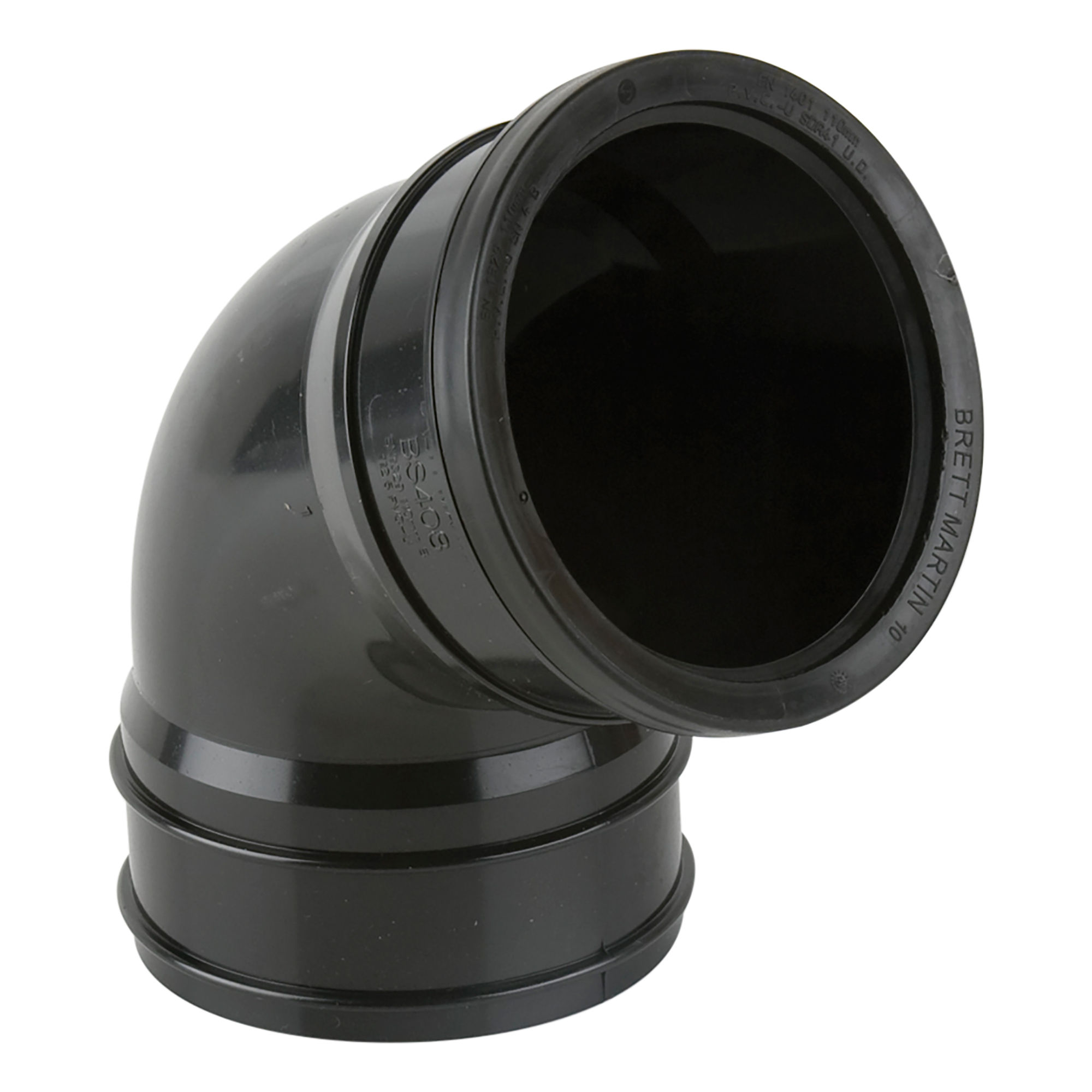 Brett Martin uPVC Push-Fit/Solvent Weld 112.5° Single Socket Soil Top Offset Bend Black 110mm - BS408B