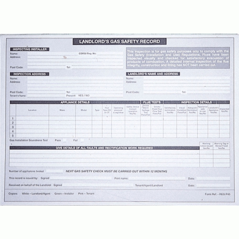 Todays Tools Landlord/Gas Safety Report Pads 25 Sets 3 Part Report