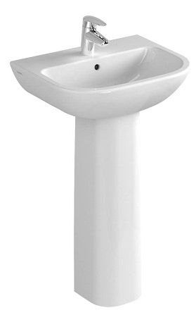 Vitra S50 Square 45cm Basin 1 Tap Hole with Full Pedestal - 5308+6936