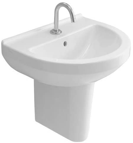 Vitra S50 Round  50cm Basin 1 Tap Hole with Semi Pedestal - 5313+5315