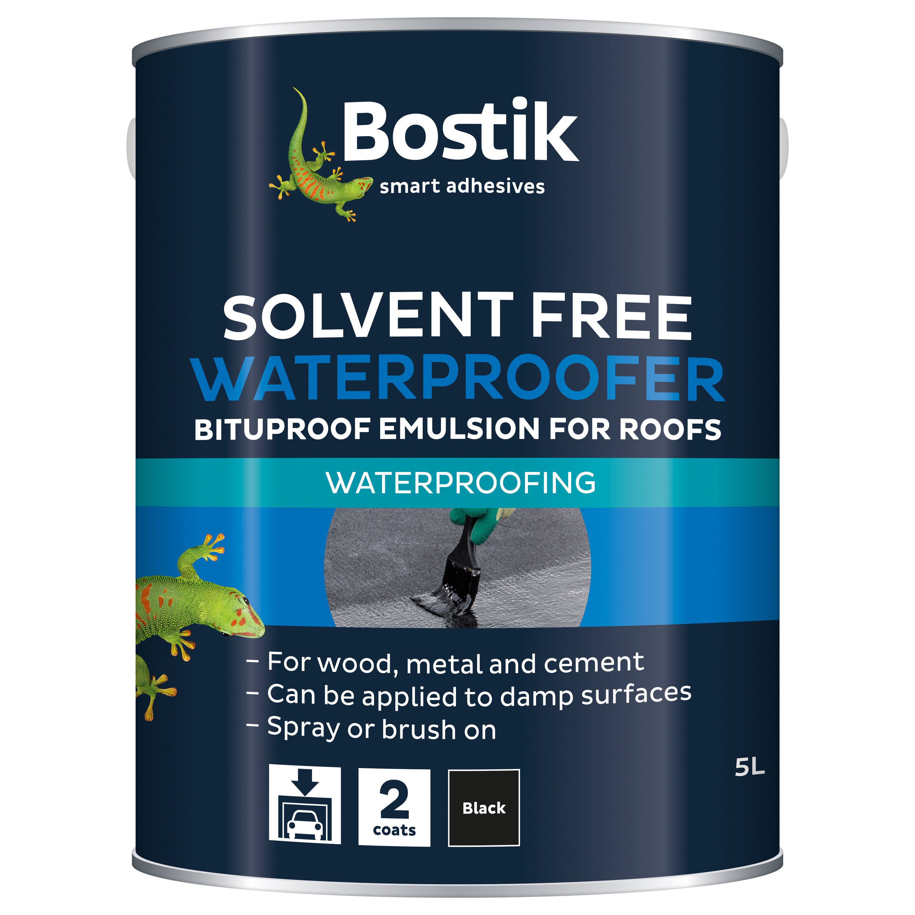 Bostik Solvent-Free Bituproof Emulsion Waterproofer for Roofs Black 5L