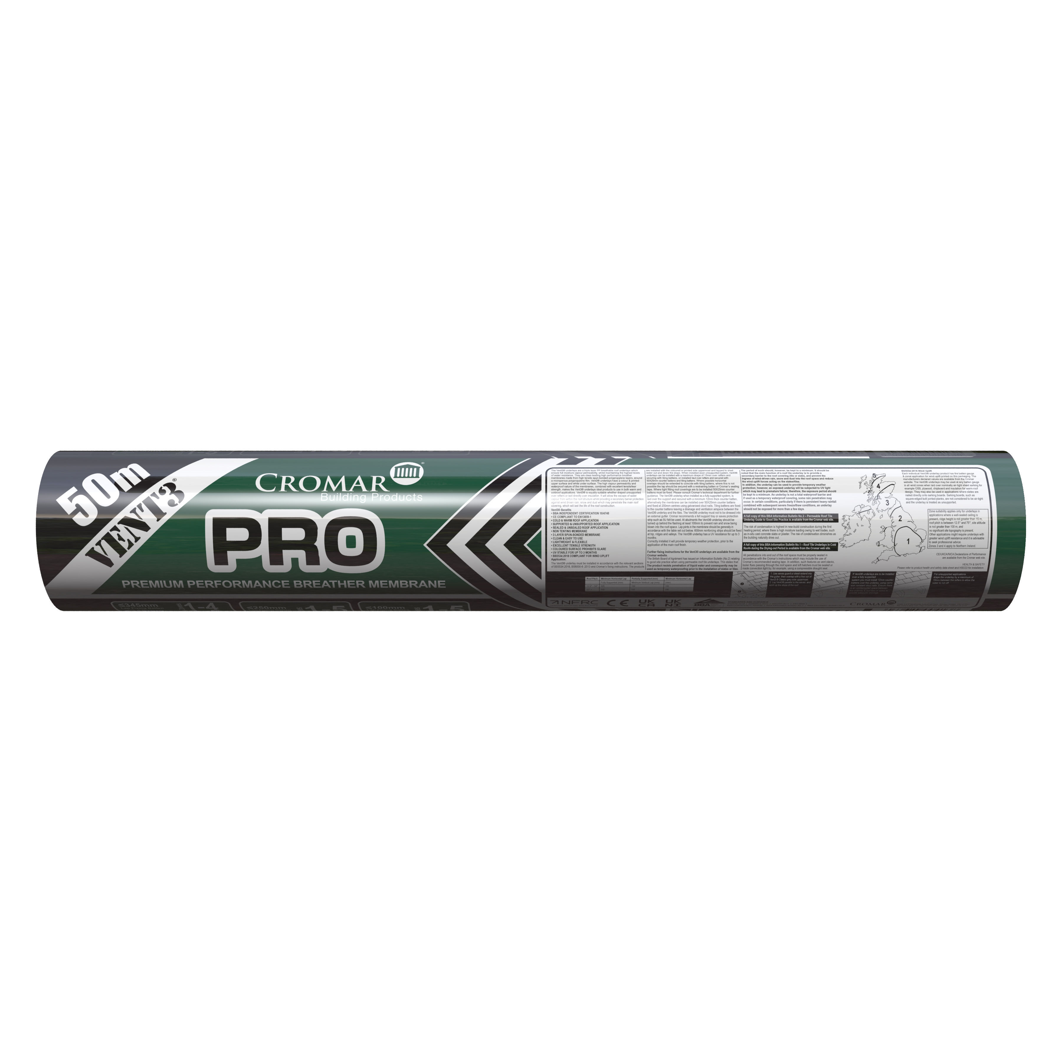 Cromar Vent3 Pro Roof Breather Felt BBA Green 165g 1m x 50m