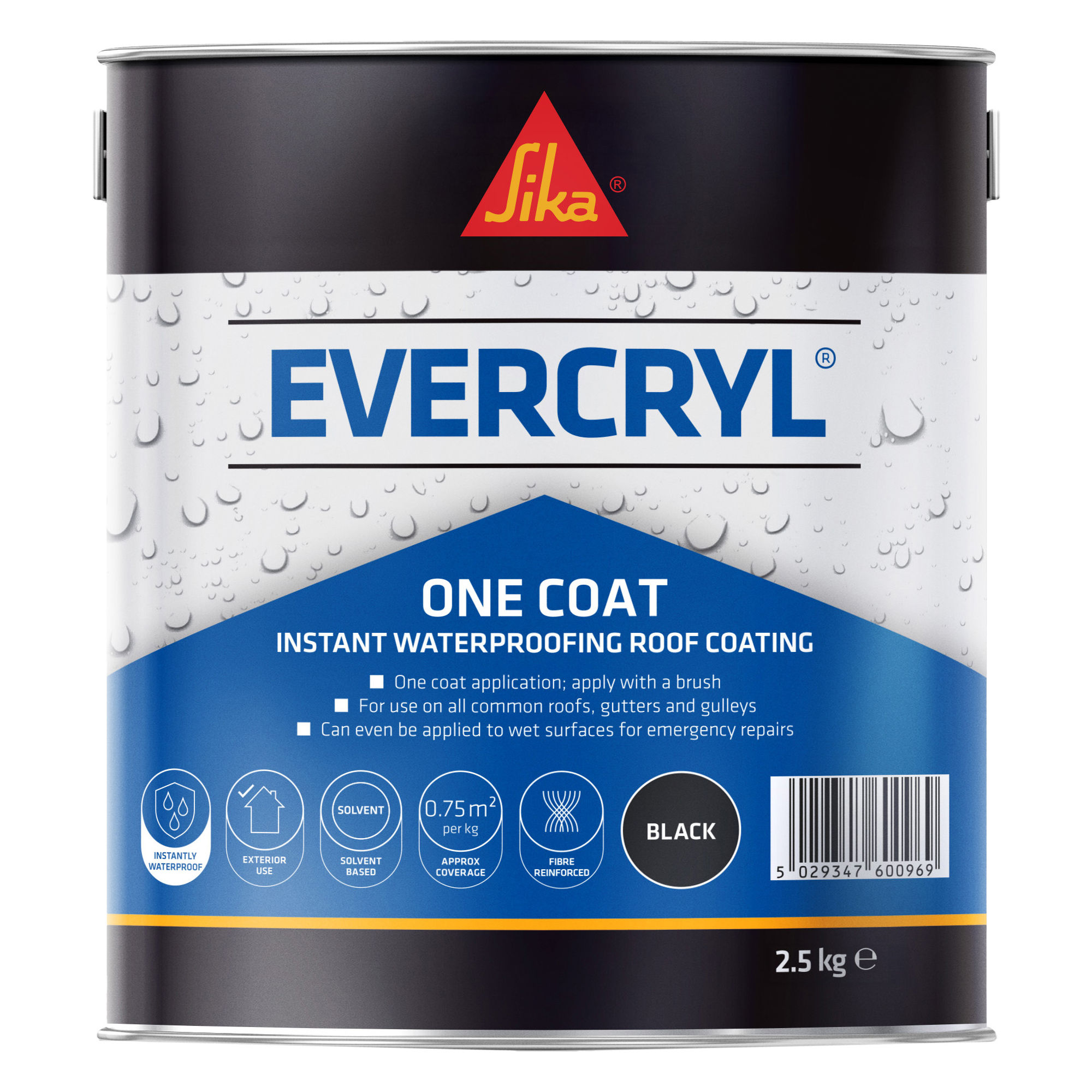 Sika Evercryl One Coat Roof Repair Compound Black 2.5kg