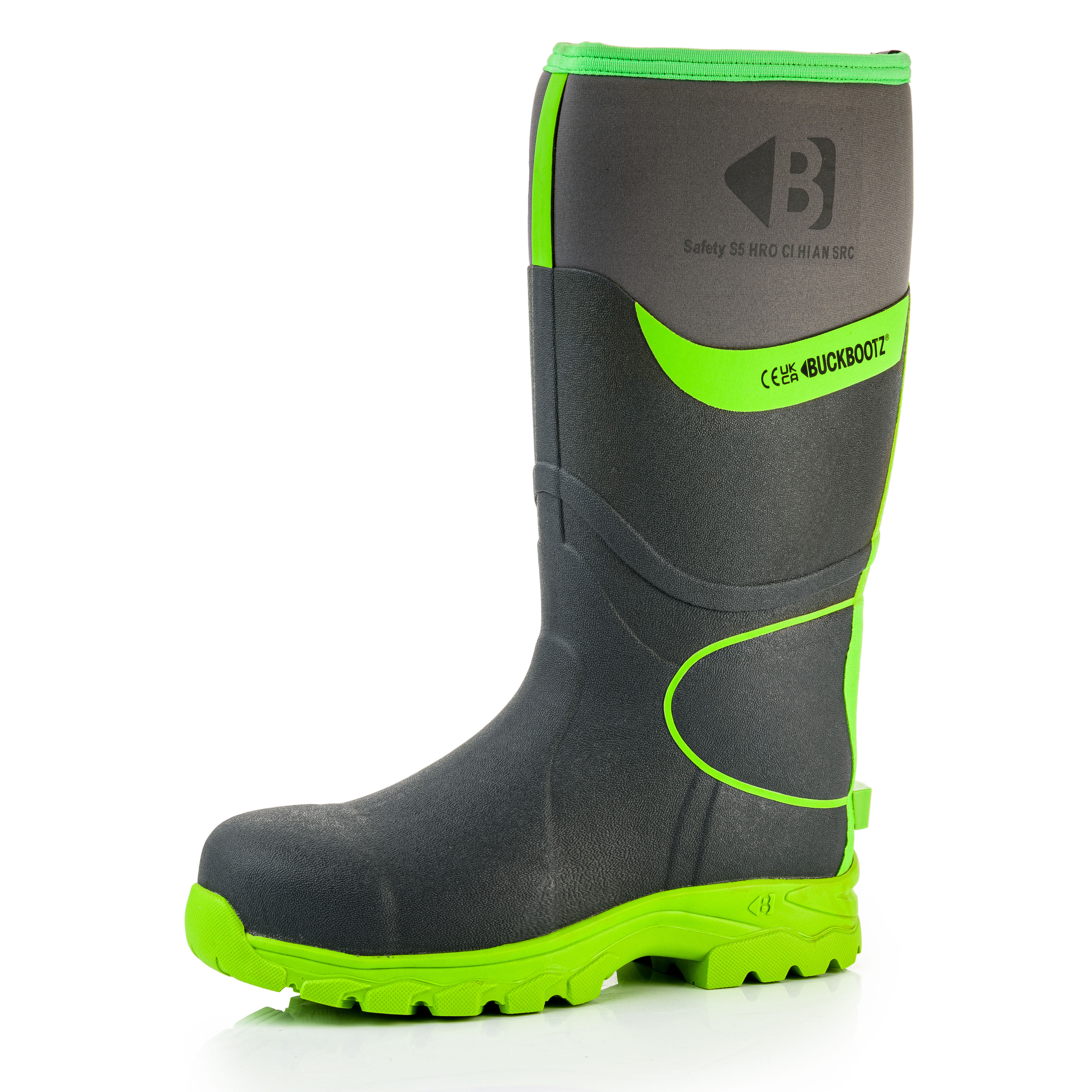 Buckbootz Hi-Vis Wellington Safety Boots Grey/Green - BBZ8000GYGR