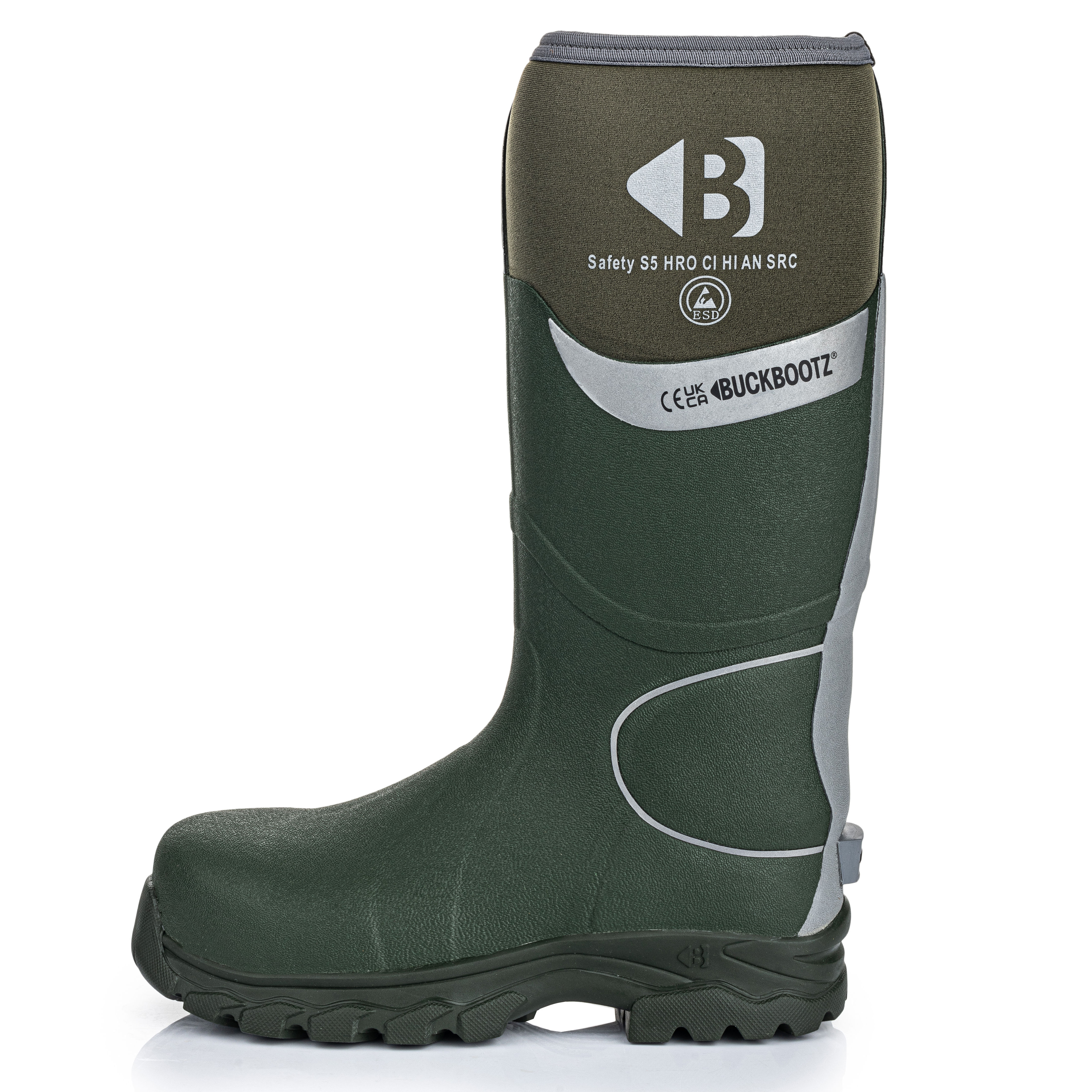Buckler Buckbootz Wellington Safety Boots Green Size 5 - BBZ8000GR-05