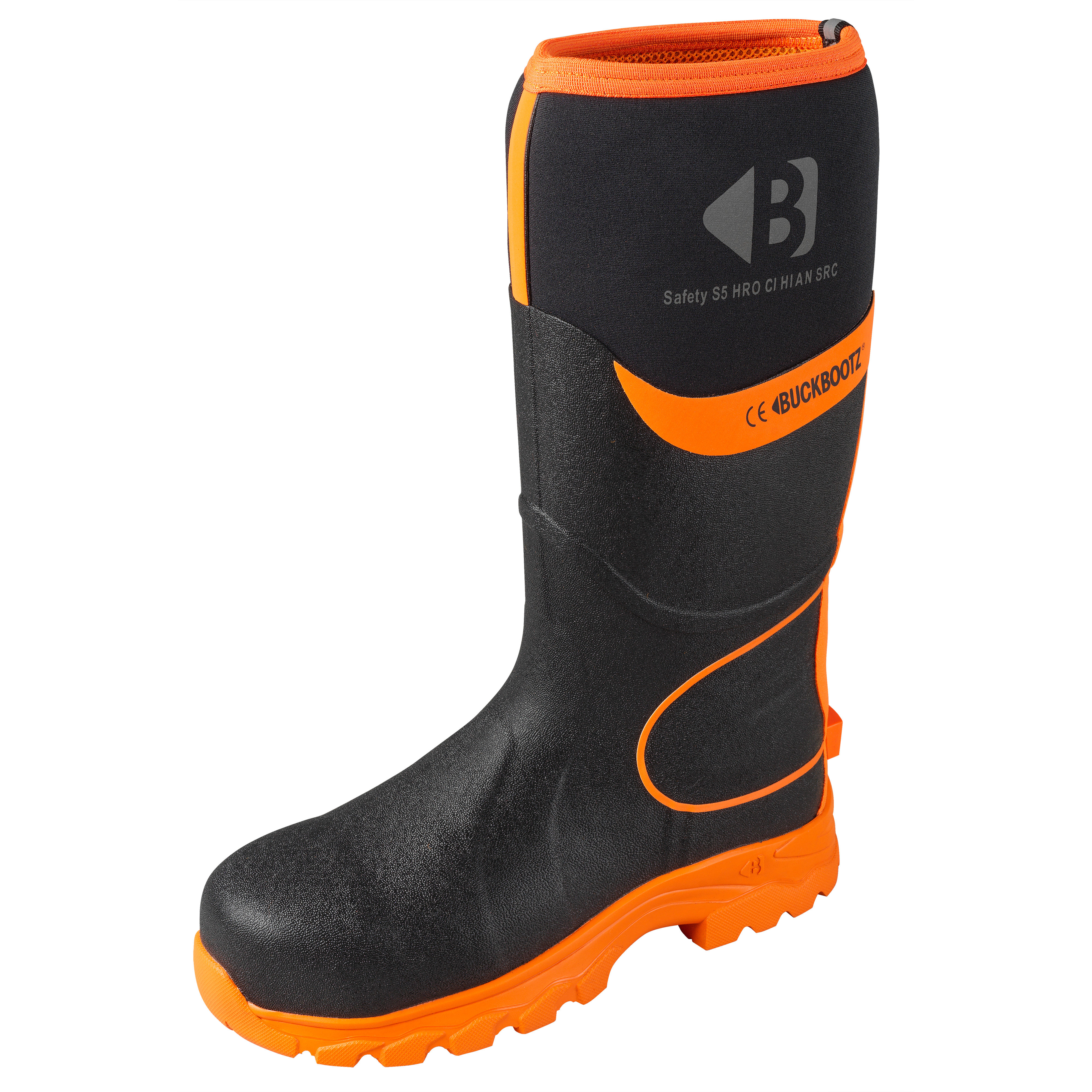 Buckbootz Hi-Vis Safety Wellington Boots Black/Orange - BBZ8000BKOR