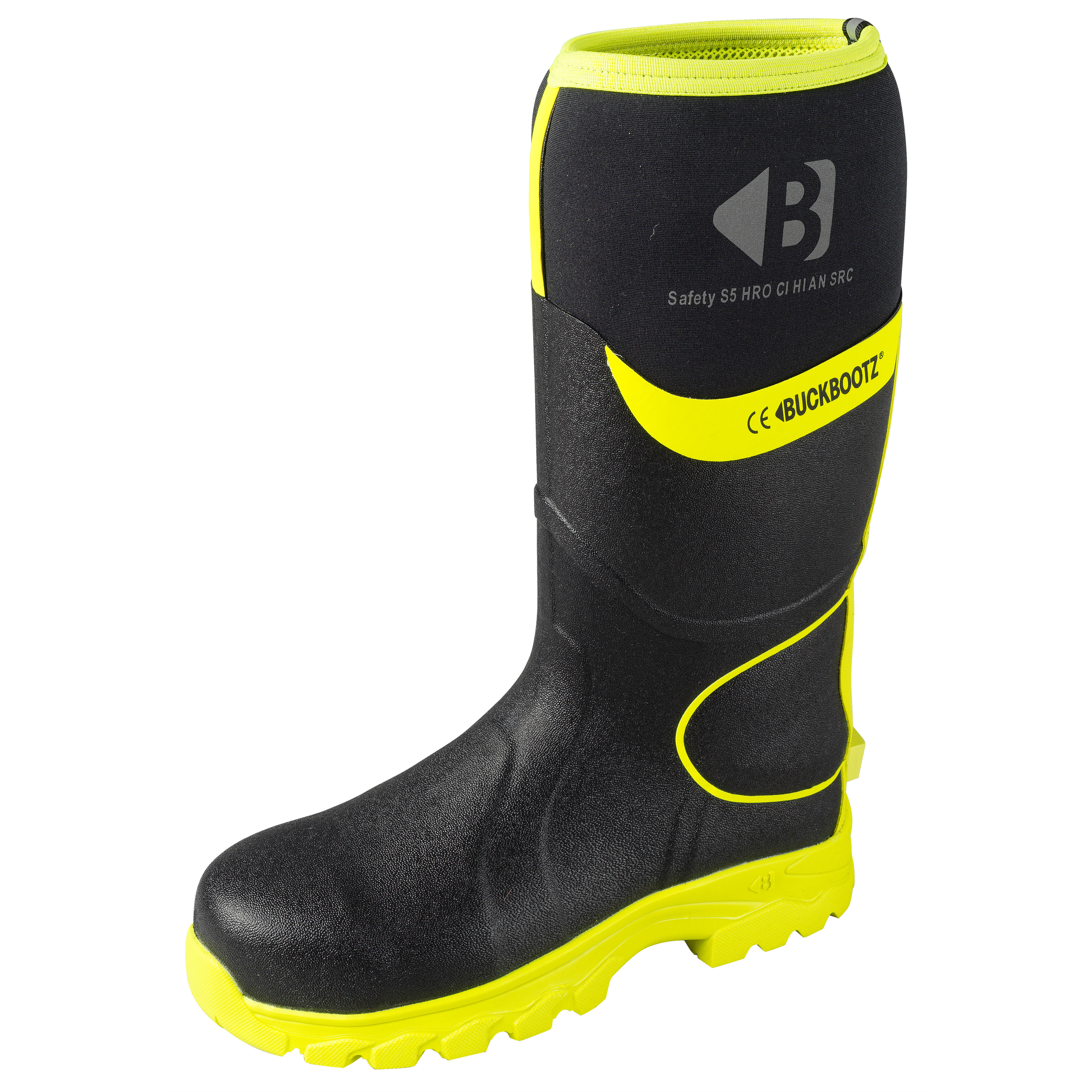 Buckbootz Hi-Vis Safety Wellington Boots Black/Yellow - BBZ8000BKYL