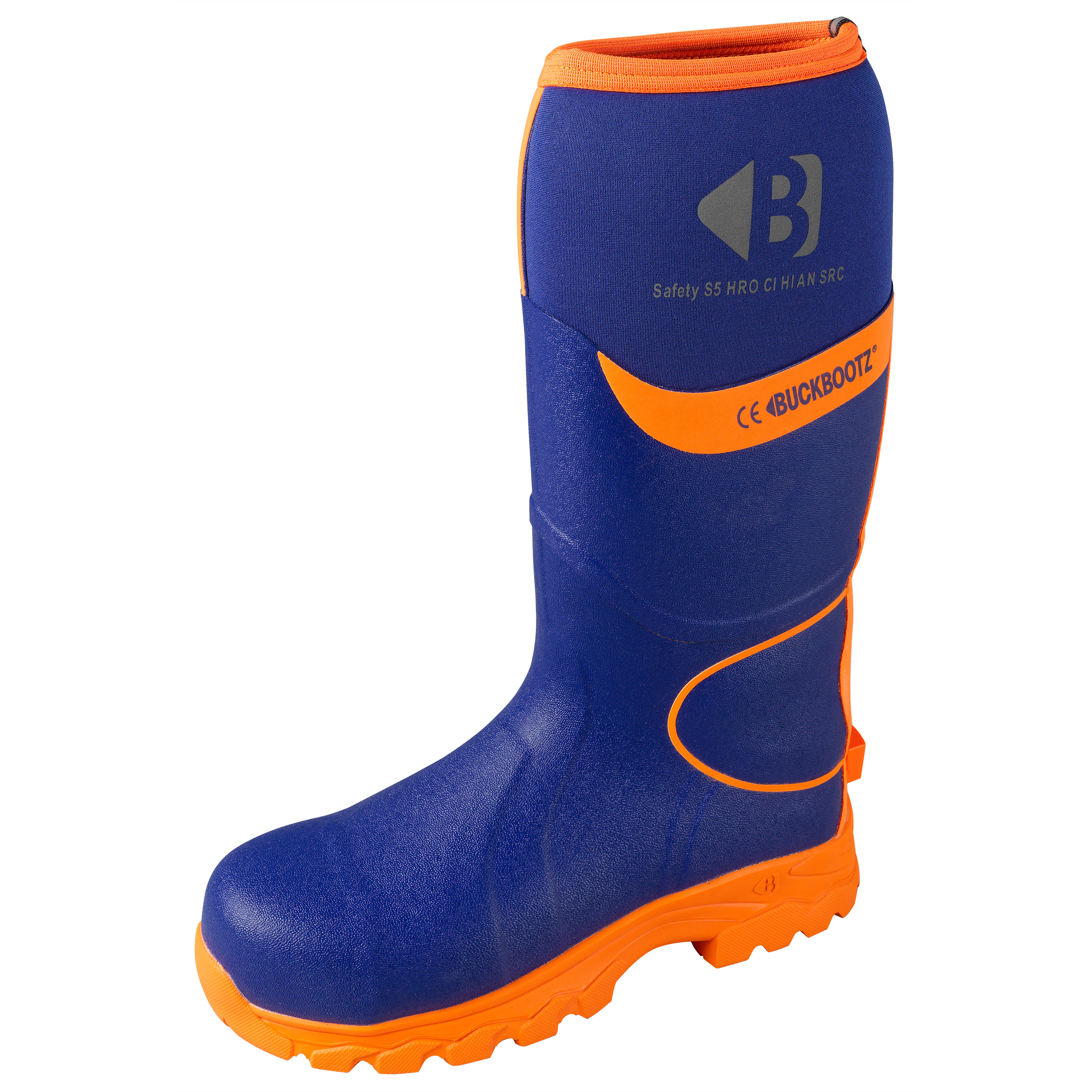 Buckbootz Hi-Vis Safety Wellington Boots Blue/Orange - BBZ8000BLOR