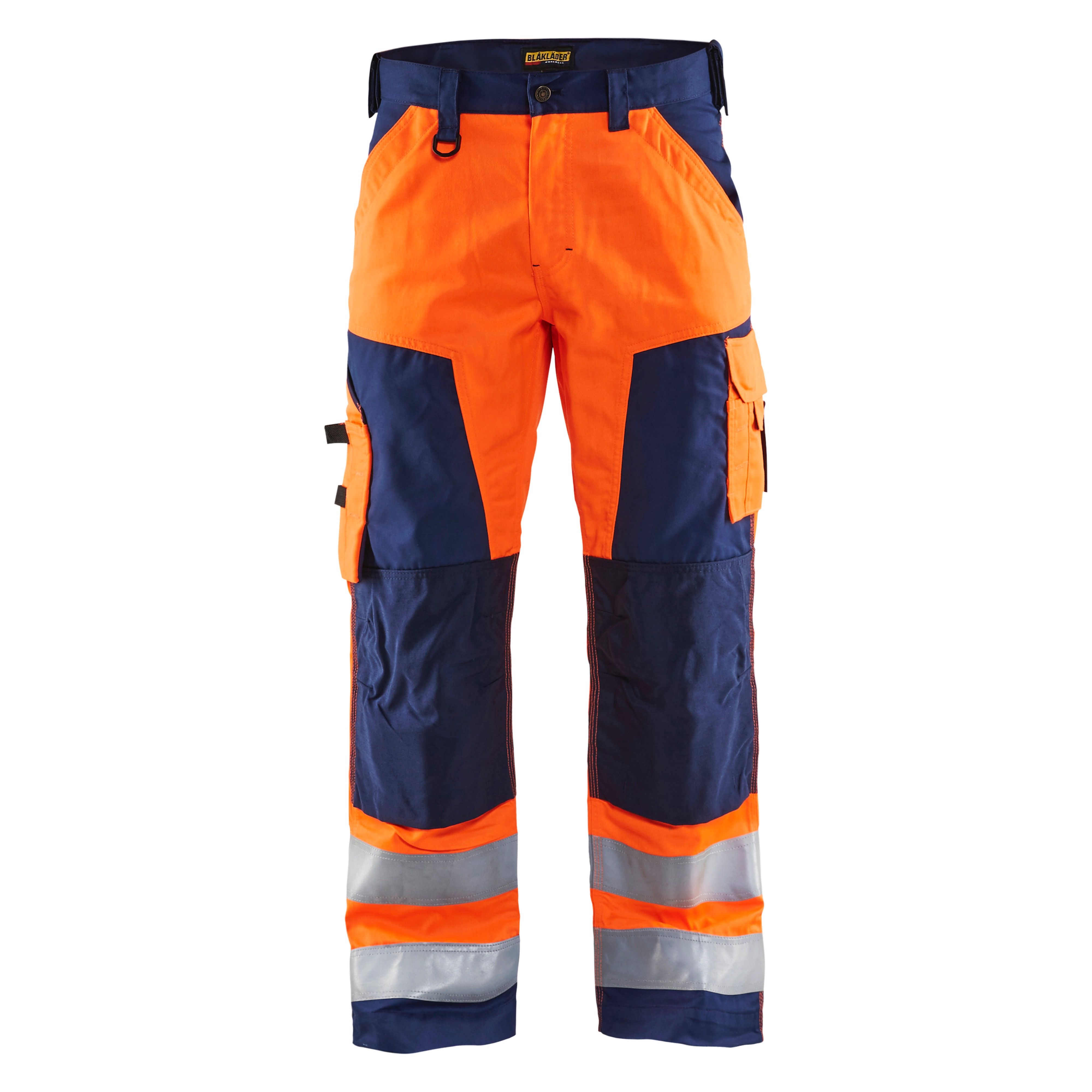 Blaklader Hi-Vis Work Trousers Without Nail Pockets Orange/Navy Blue