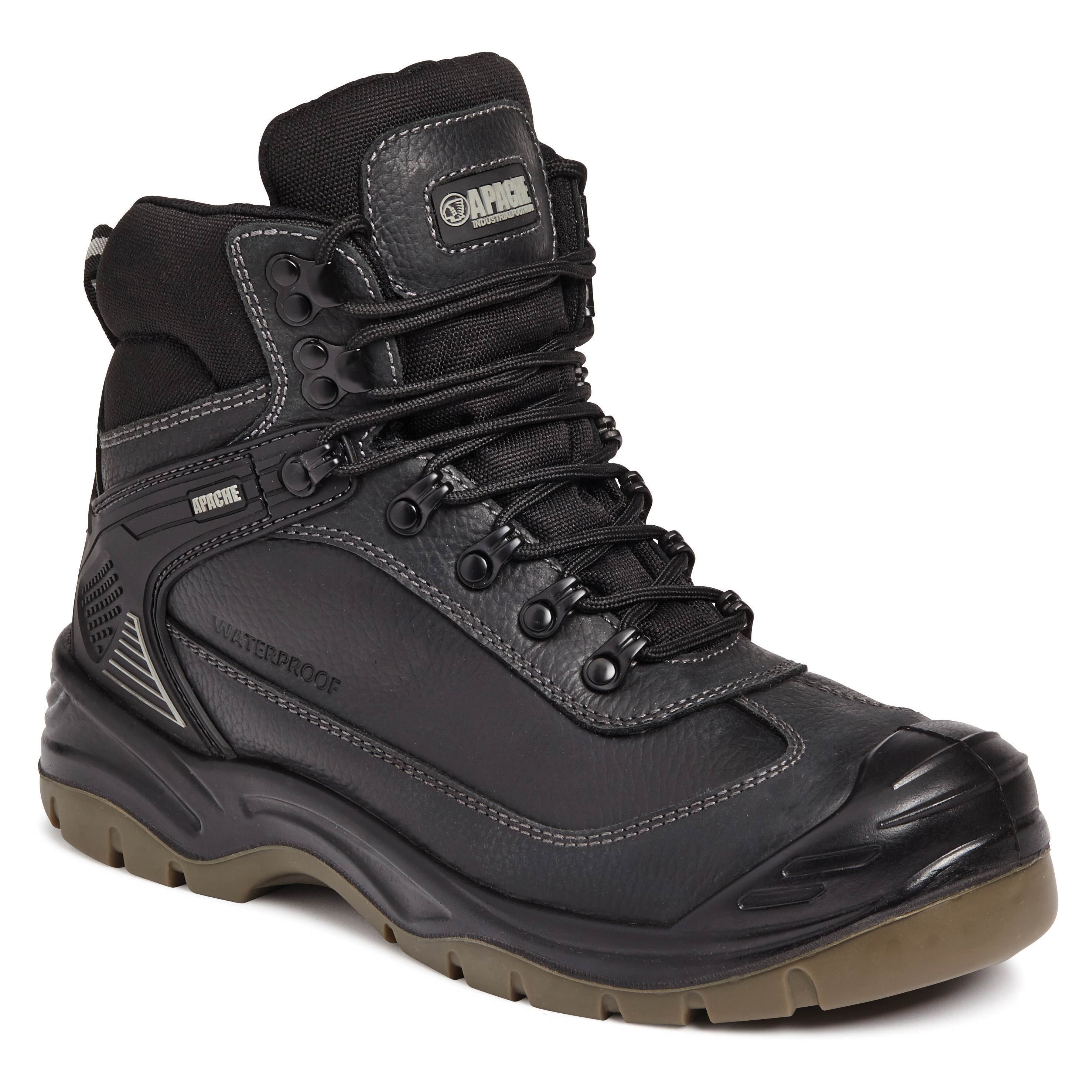 Apache Ranger Leather Waterproof Safety Hiker Boots Black