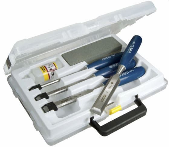 Stanley 5002 Bevel Edge Chisel Set (4 Piece) + Oilstone - STA016130