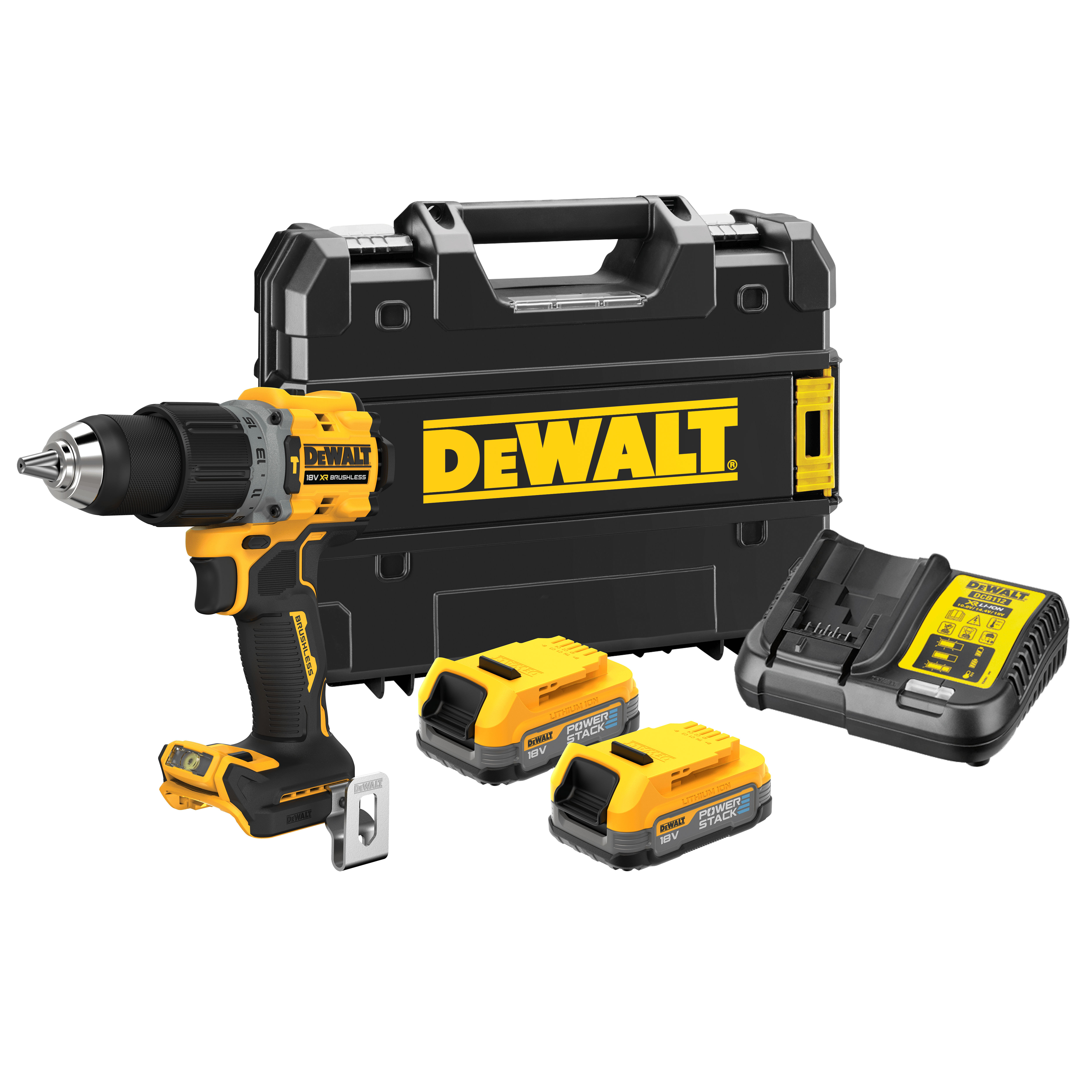DeWalt XR Brushless G3 Hammer Drill Driver Kit + 2x Compact Powerstack Batteries 18V - DCD805E2T-GB