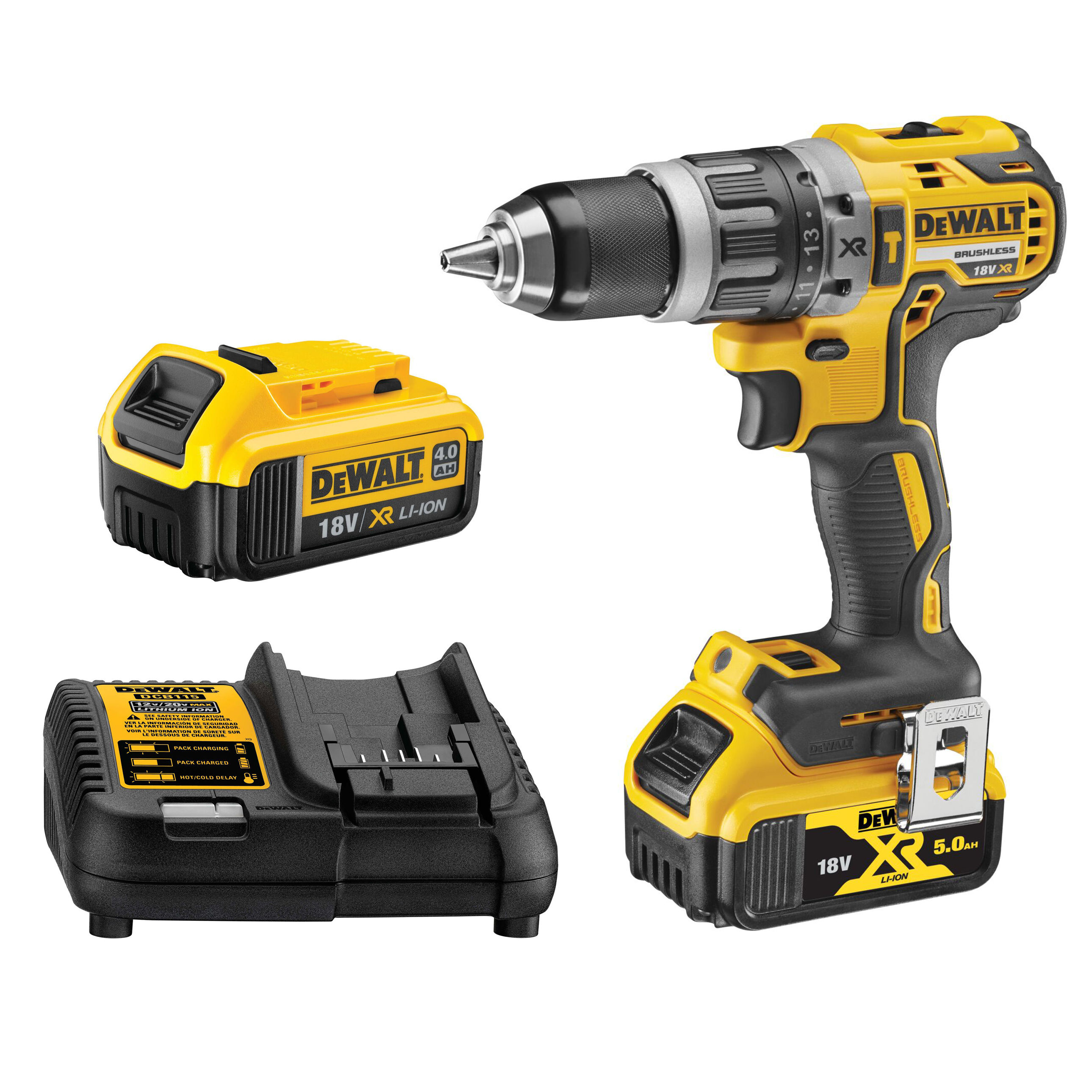 DeWalt XR Cordless Brushless Combi Hammer Drill Kit with Batteries and Charger 18V - DEWDCD796PM