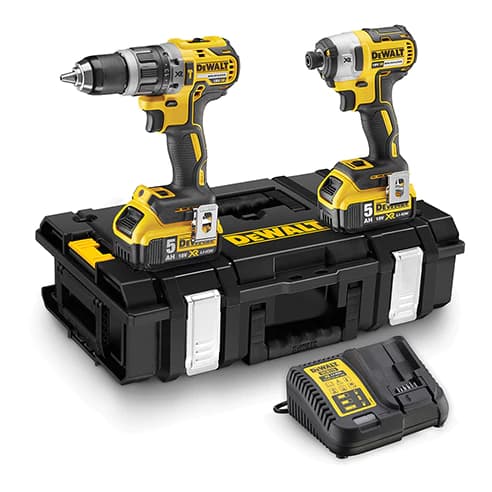 DeWalt XR Compact Twin Drill and Impact Driver Kit (with 2x 5.0Ah Batteries, Charger and Case) TSTAK - DCK266P2-GB