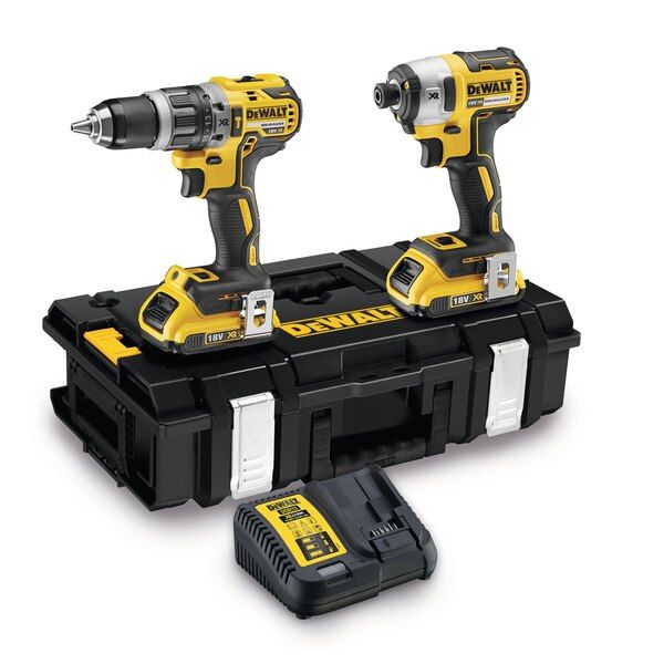 DeWalt 18V XR Brushless Twin Kit - DCD796 Compact Hammer Drill + DCF887 Impact Driver (c/w 2 x 2.0ah batteries, charger & case) - DCK266D2-GB