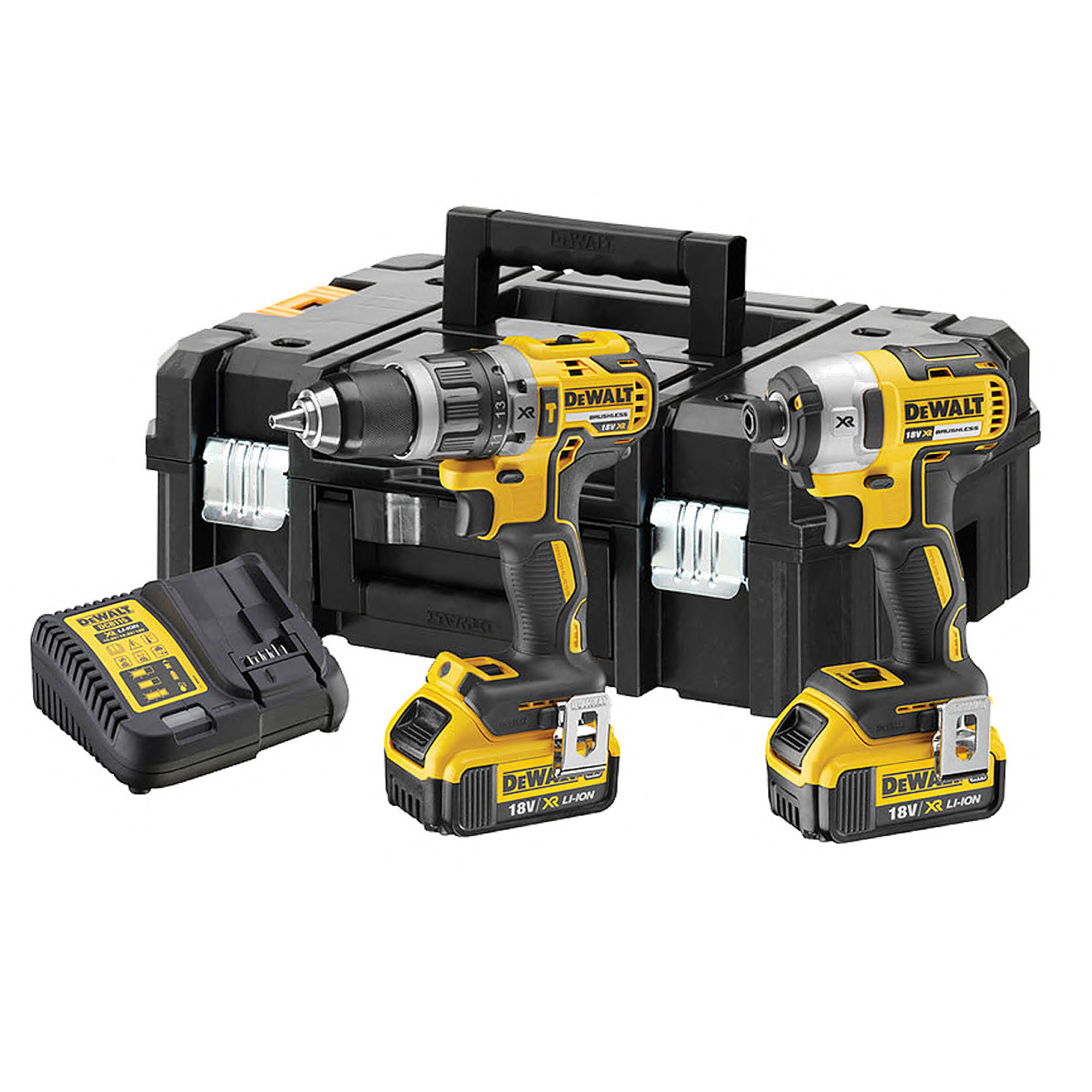 DeWalt XR Brushless Twin Kit 2x 4Ah Batteries 18V - DCK266M2T-GB