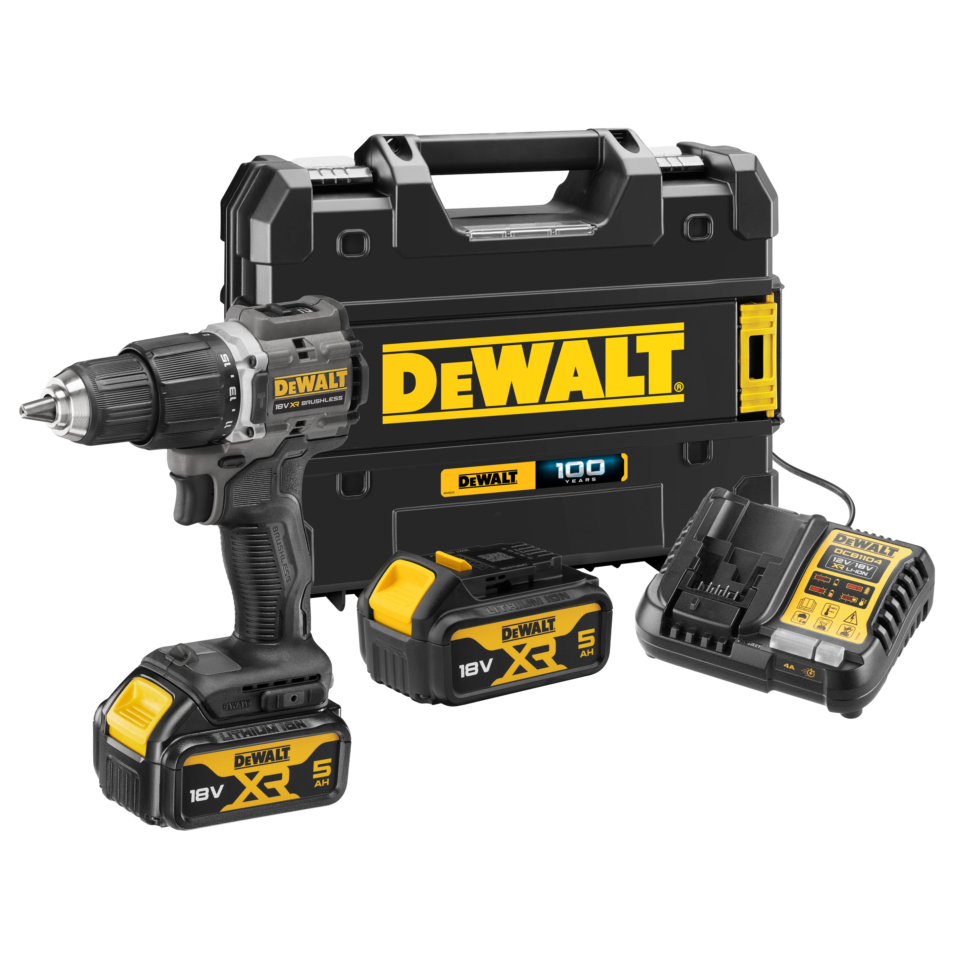 DeWalt XR Brushless Hammer Drill Driver with 2x 5.0Ah Batteries (100 Year Limited Edition) 18V - DEWDCD100P2T