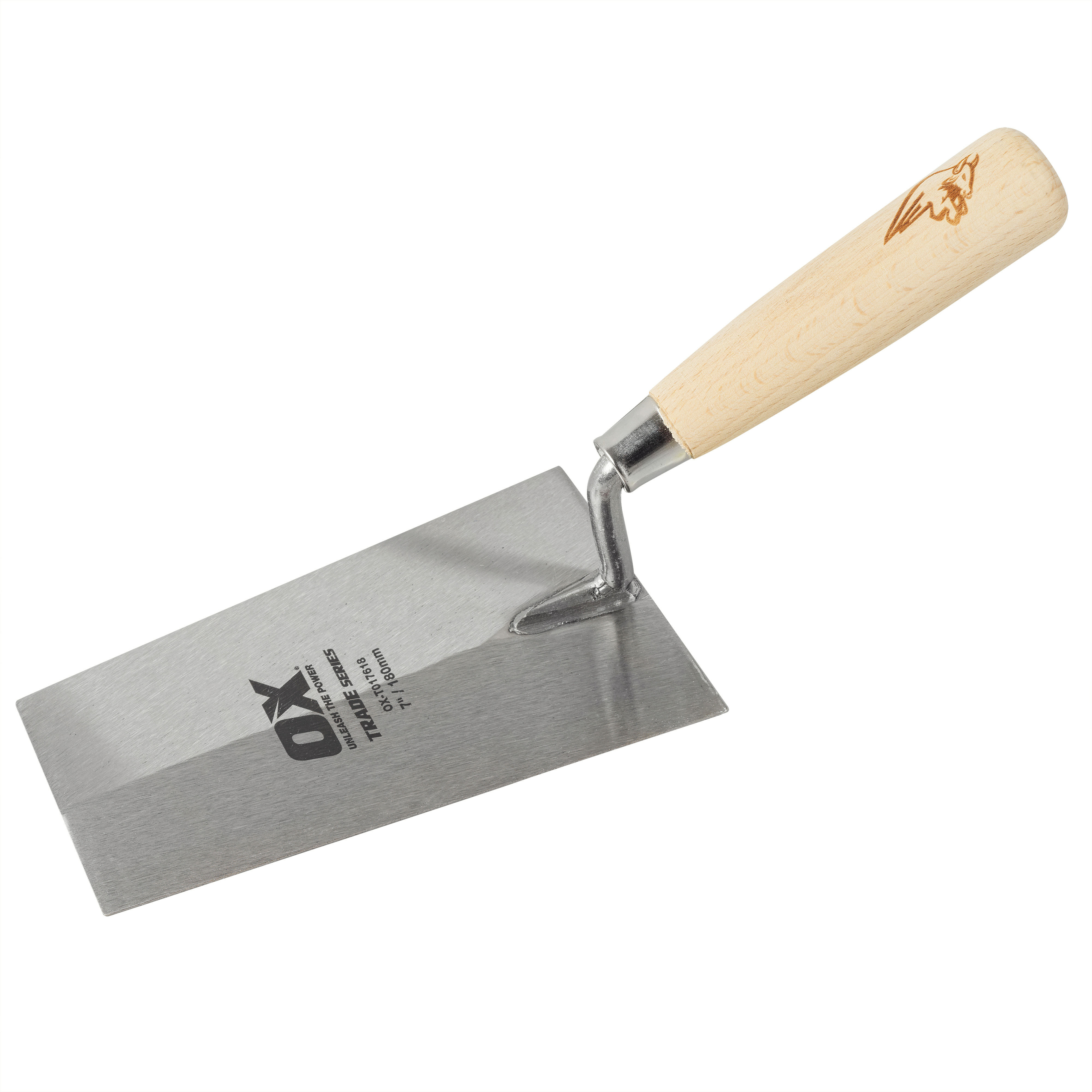 OX Trade Carbon Steel Bucket Trowel with Wooden Handle 7" (180mm) OX-T017618