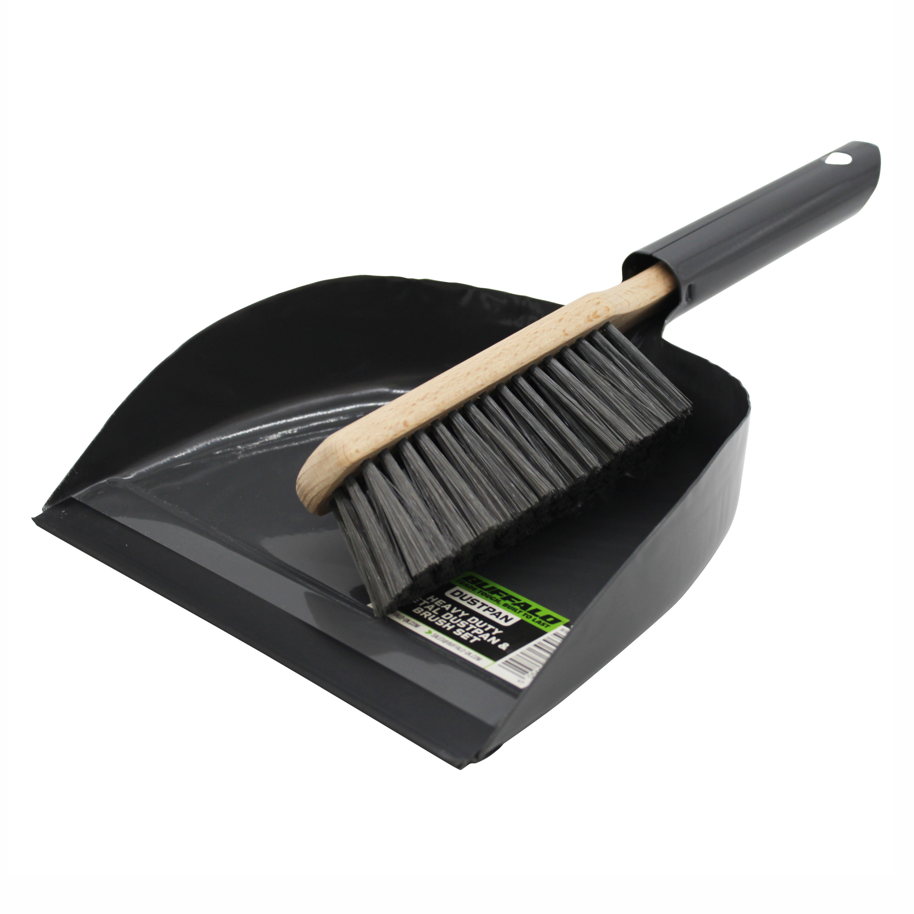 Buffalo Heavy-Duty Metal Dustpan with Wooden Brush - 1633