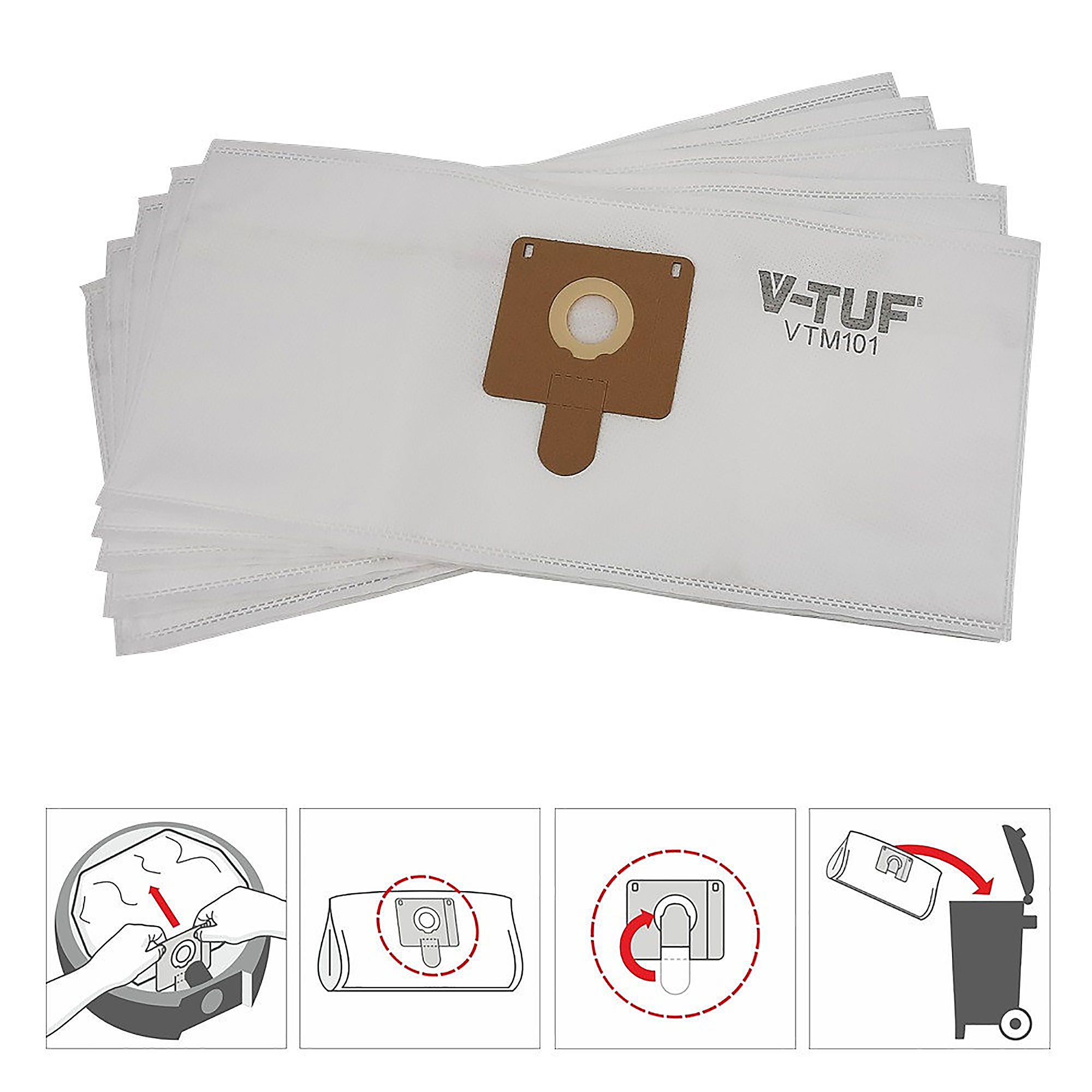 V-Tuf Mini Vacuum Cleaner Dust Bags (5 Pack) 15L - VTM101