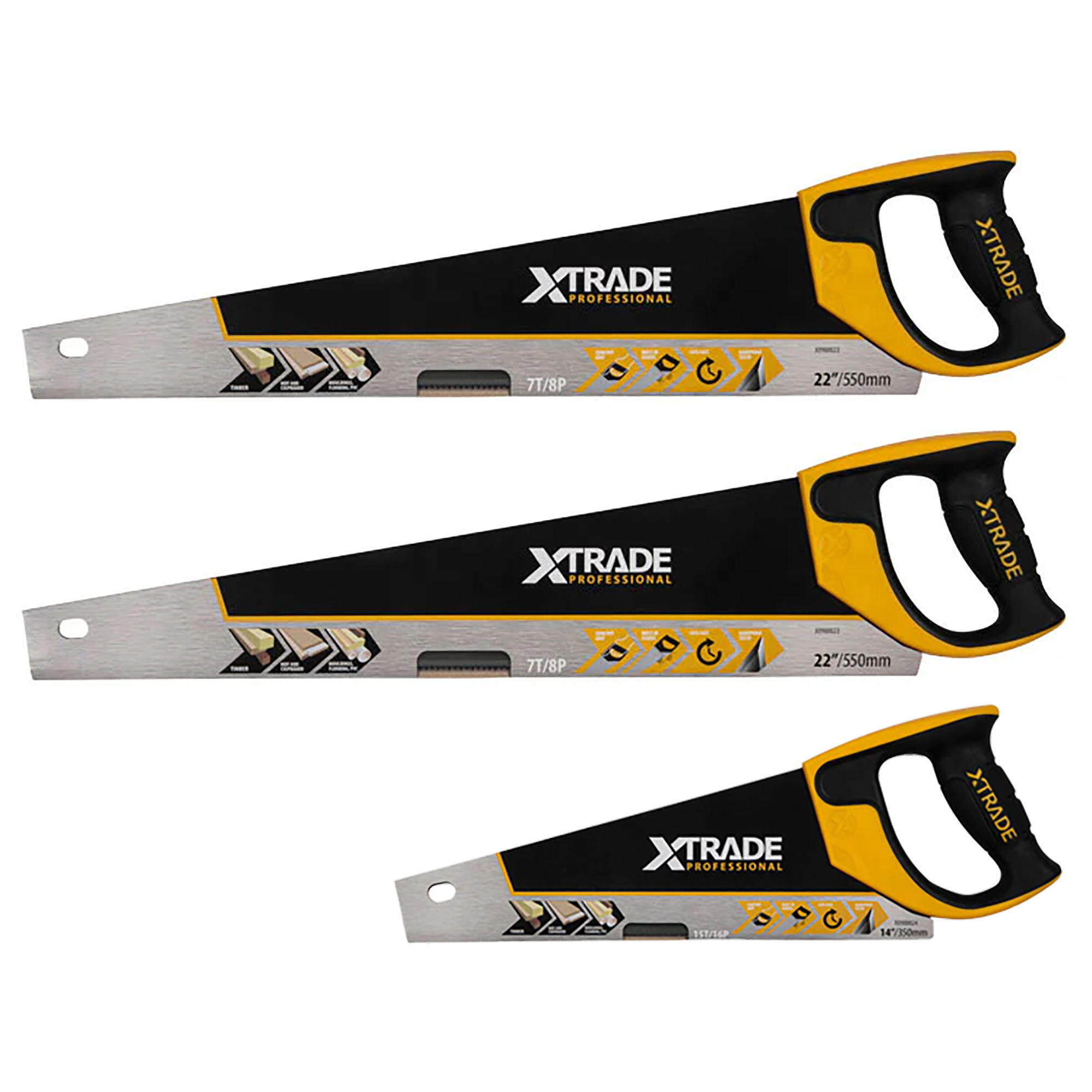 XTrade 2x Pro Hardpoint Handsaws 22" and 1x Pro Toolbox Saw 14" - TLS0733
