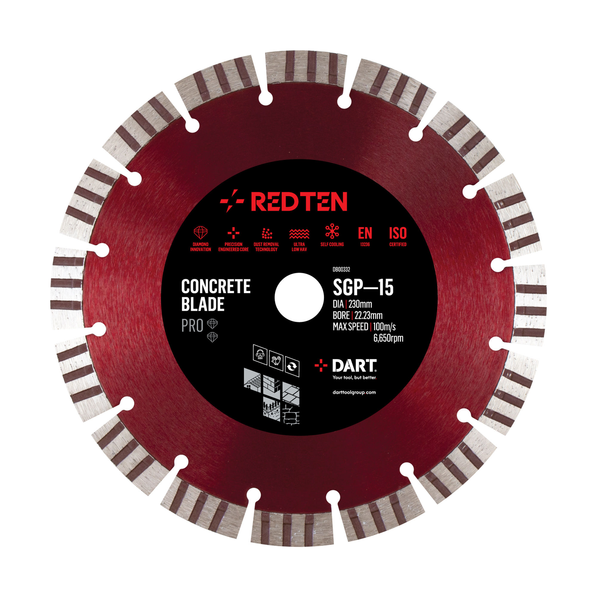 Dart Red Ten Pro SGP-15 Concrete Diamond Blade Cutting Disc D230mm x B22.23mm - DB00332
