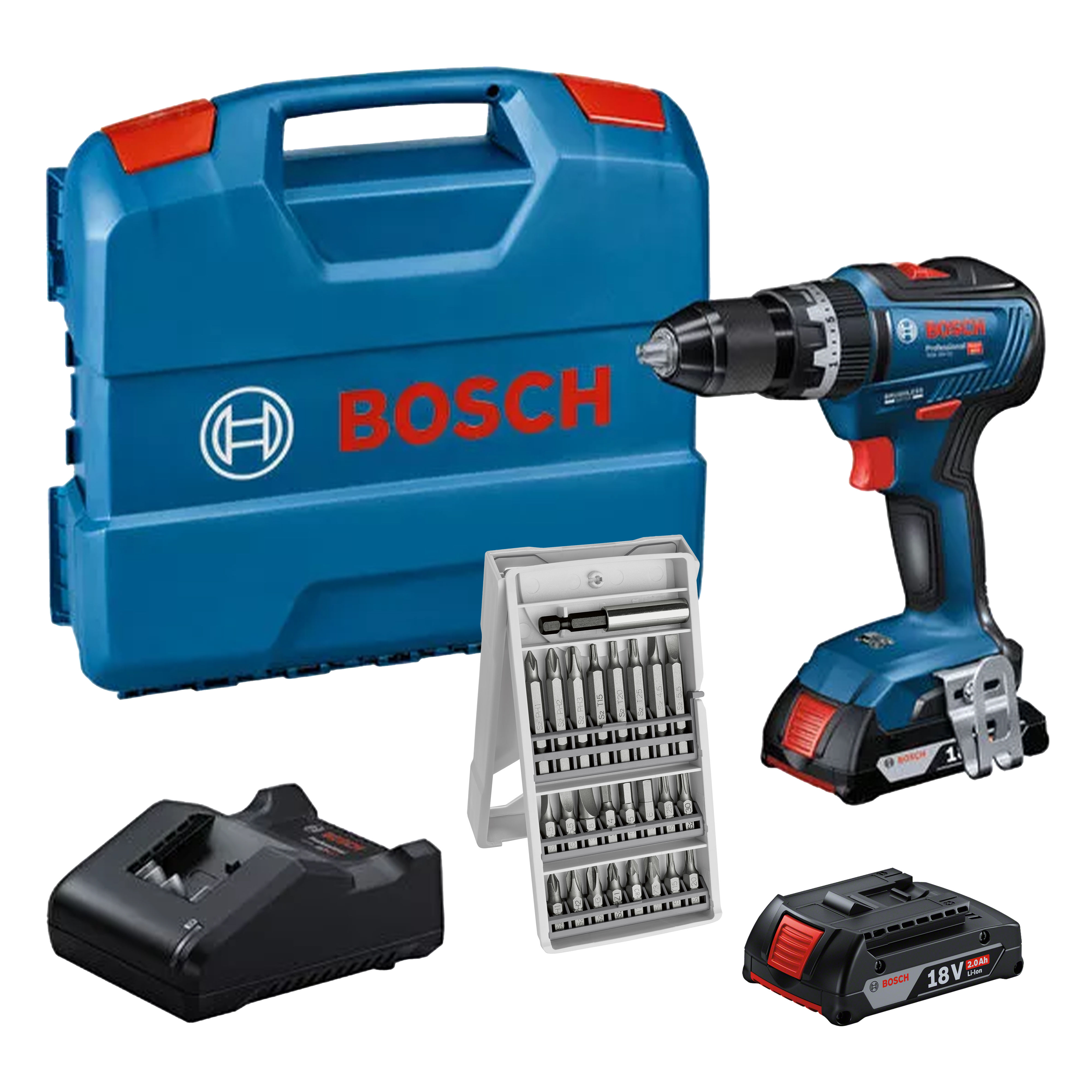 Bosch Professional Combi Drill Kit with 25 Piece Bit Set and L Case 18V - GSB-18V-55