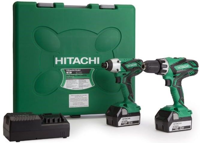 Hitachi Cordless Combi Drill & Impact Driver Twin Pack 18V with  x 5.0Ah Li-ion Batteries - KC18DGL/JE